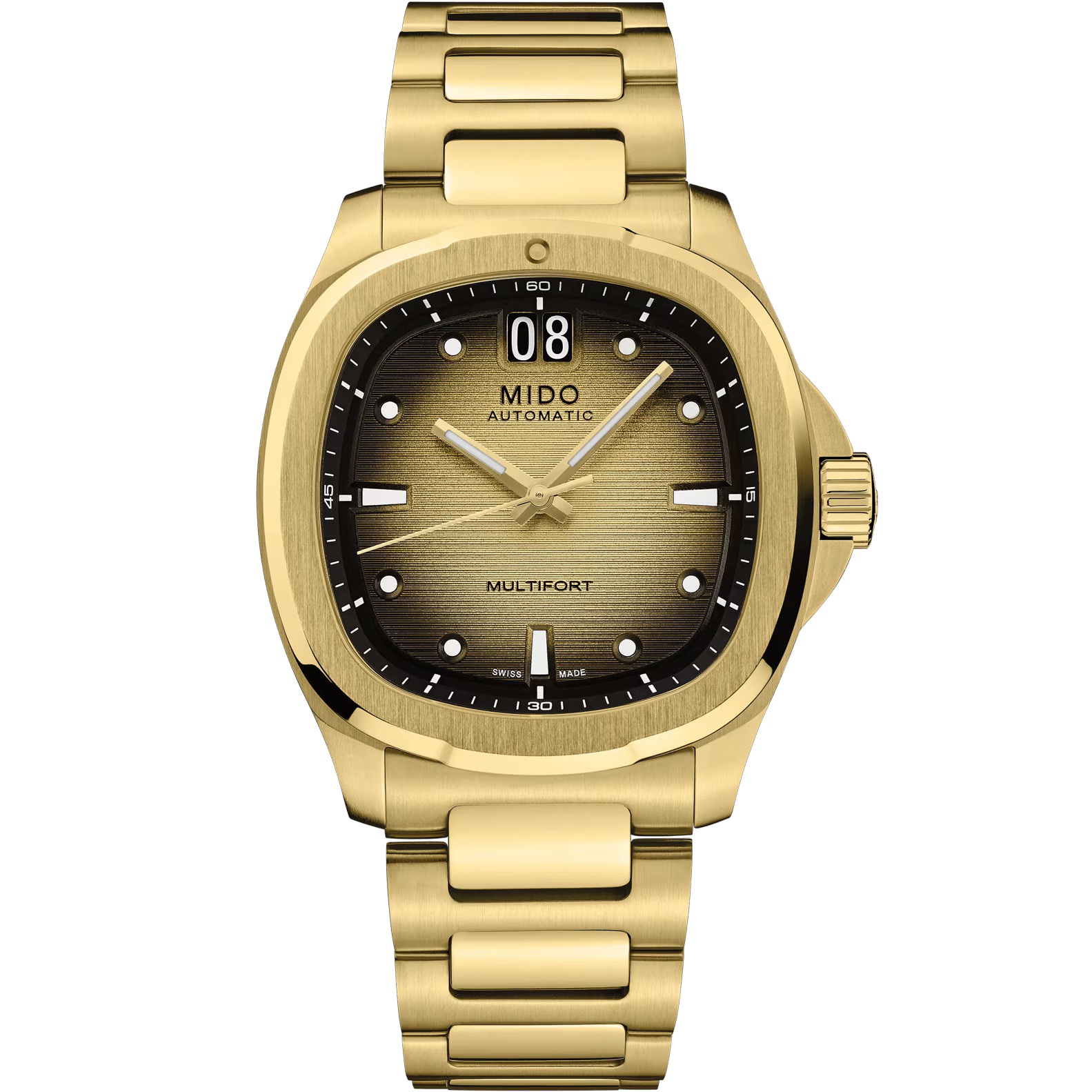 MIDO Multifort TV Big Date Special Edition Champagne Gradient Dial Automatic 40.00 x 39.20mm Gold Stainless Steel Bracelet M049.526.33.021.00 - 