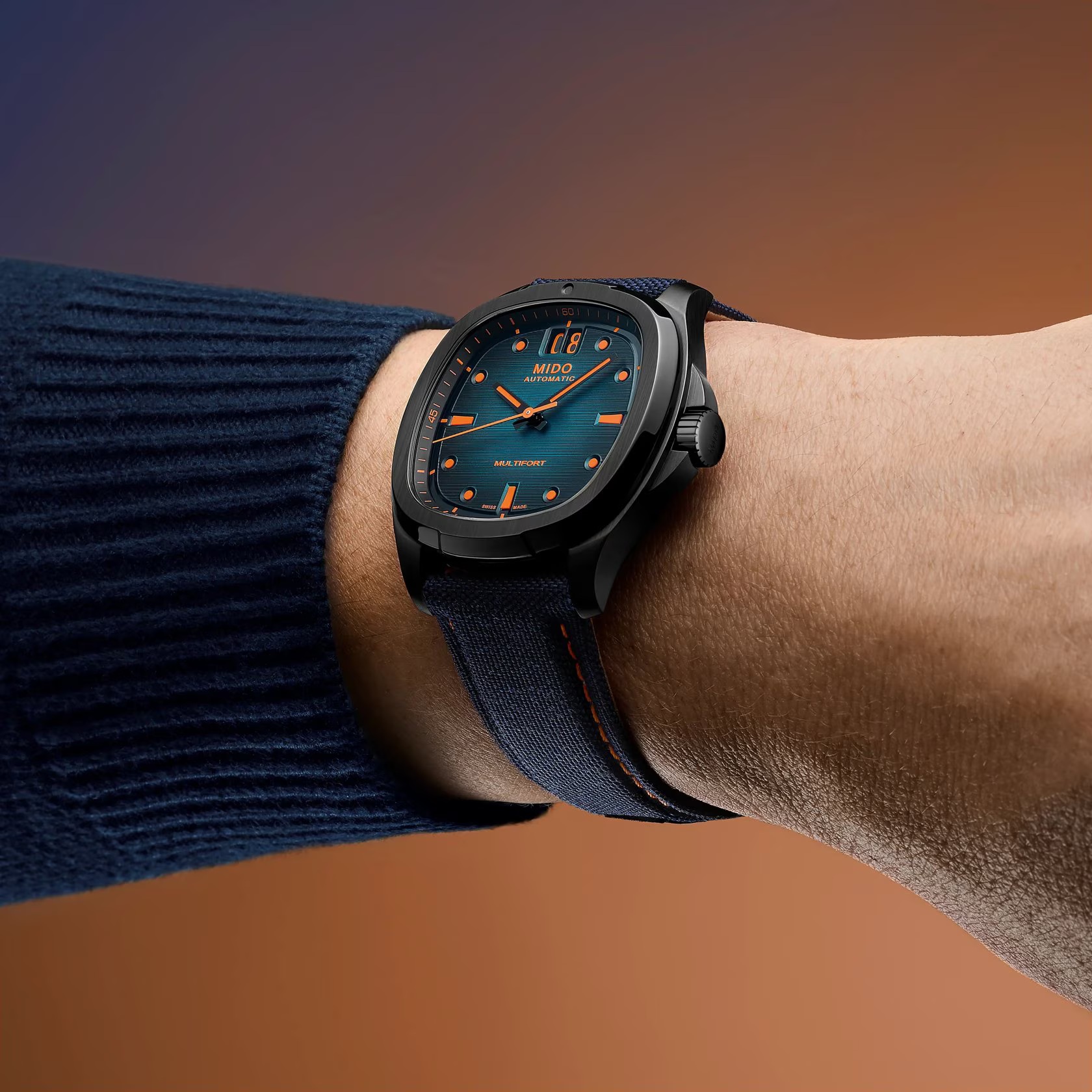 MIDO Multifort TV Big Date Blue Gradient Dial Automatic 40.00 x 39.20mm Black Stainless Steel Blue Synthetic Fabric Strap M049.526.37.041.00 - 