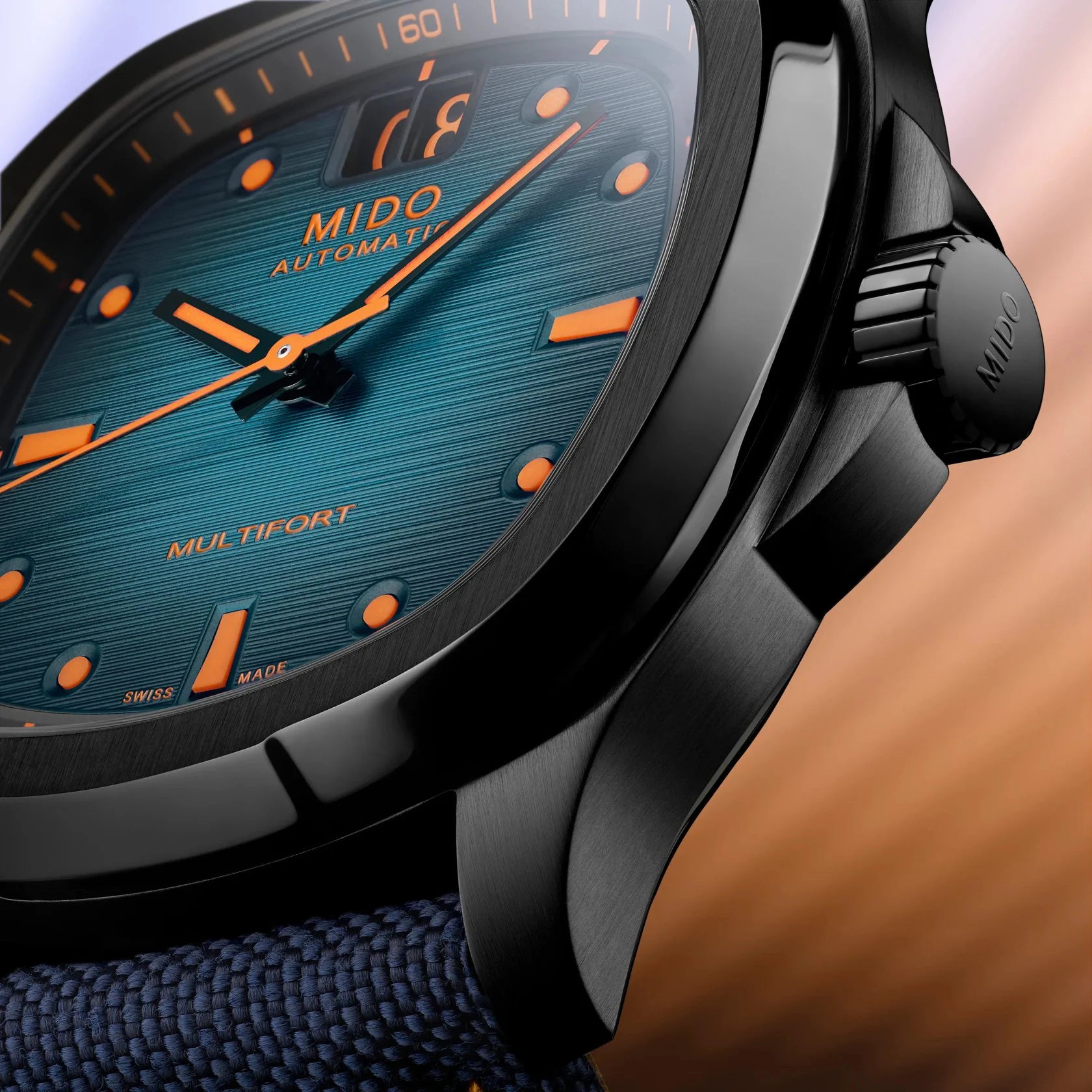MIDO Multifort TV Big Date Blue Gradient Dial Automatic 40.00 x 39.20mm Black Stainless Steel Blue Synthetic Fabric Strap M049.526.37.041.00 - 4