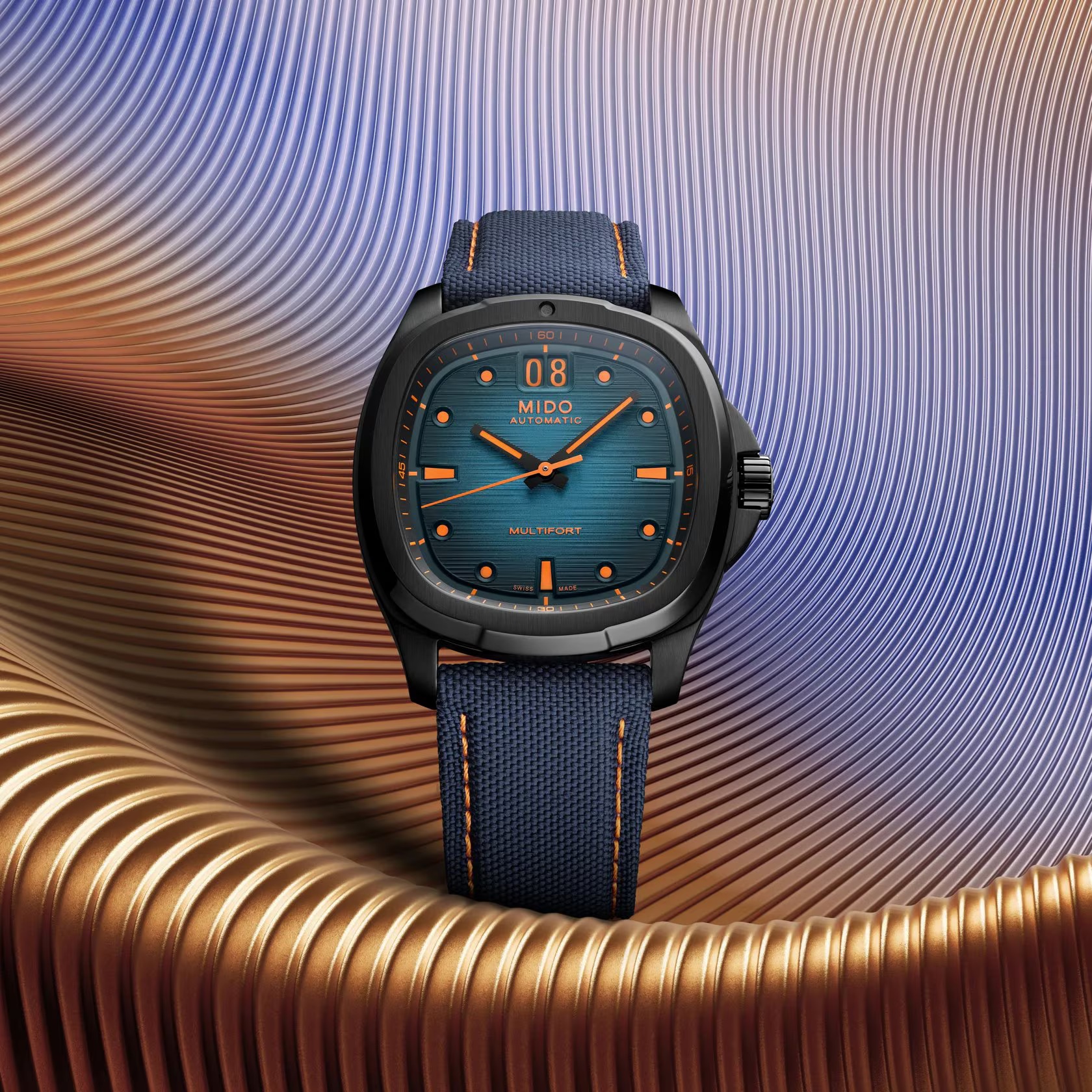 MIDO Multifort TV Big Date Blue Gradient Dial Automatic 40.00 x 39.20mm Black Stainless Steel Blue Synthetic Fabric Strap M049.526.37.041.00 - 5