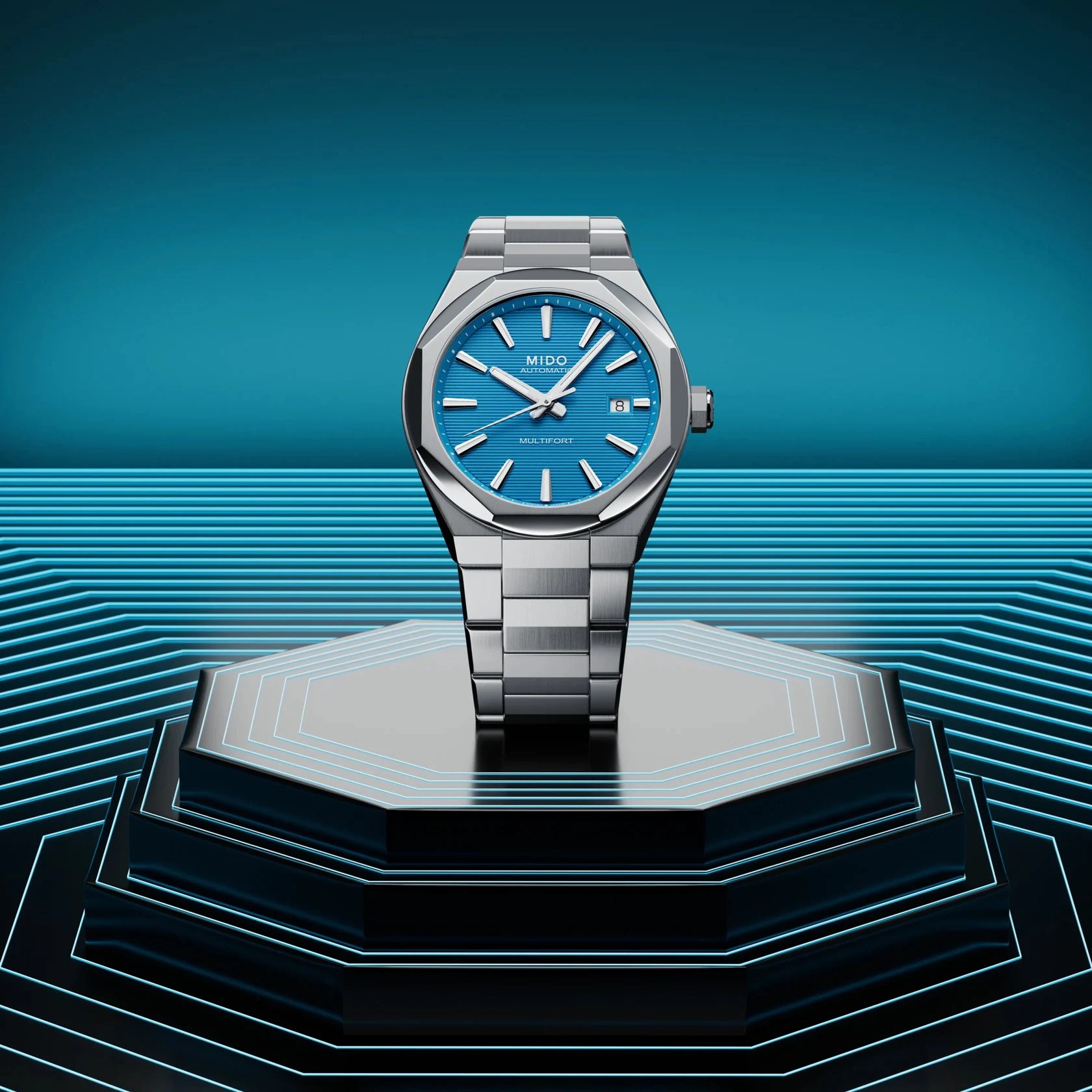 MIDO Multifort 8 One Crown Blue Dial 38.4 x 40mm Silver Stainless Steel Bracelet M055.507.11.041.00 - 6