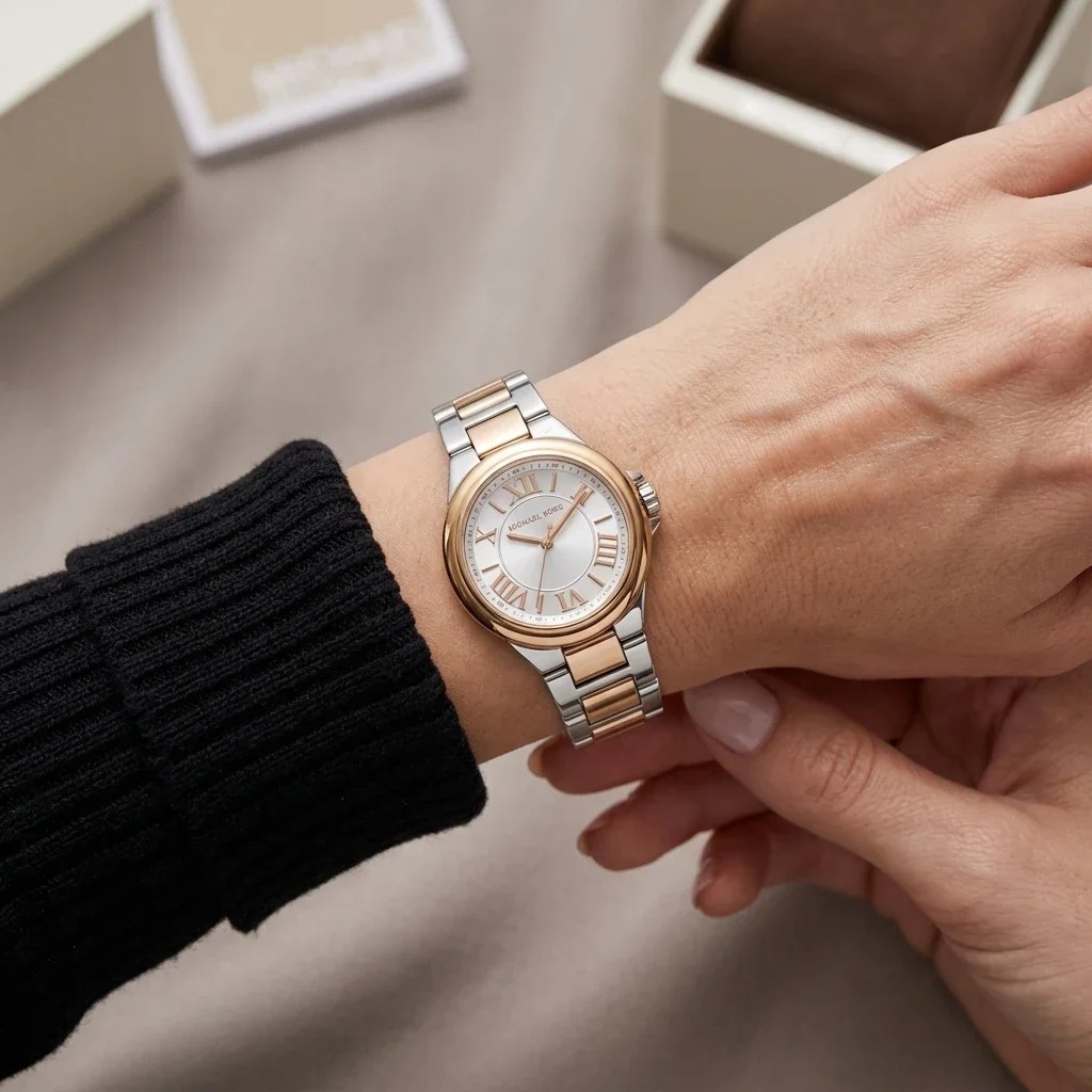 MICHAEL KORS Camille White Dial 33mm Two Tone Gold Stainless Steel Bracelet MK4990 - 
