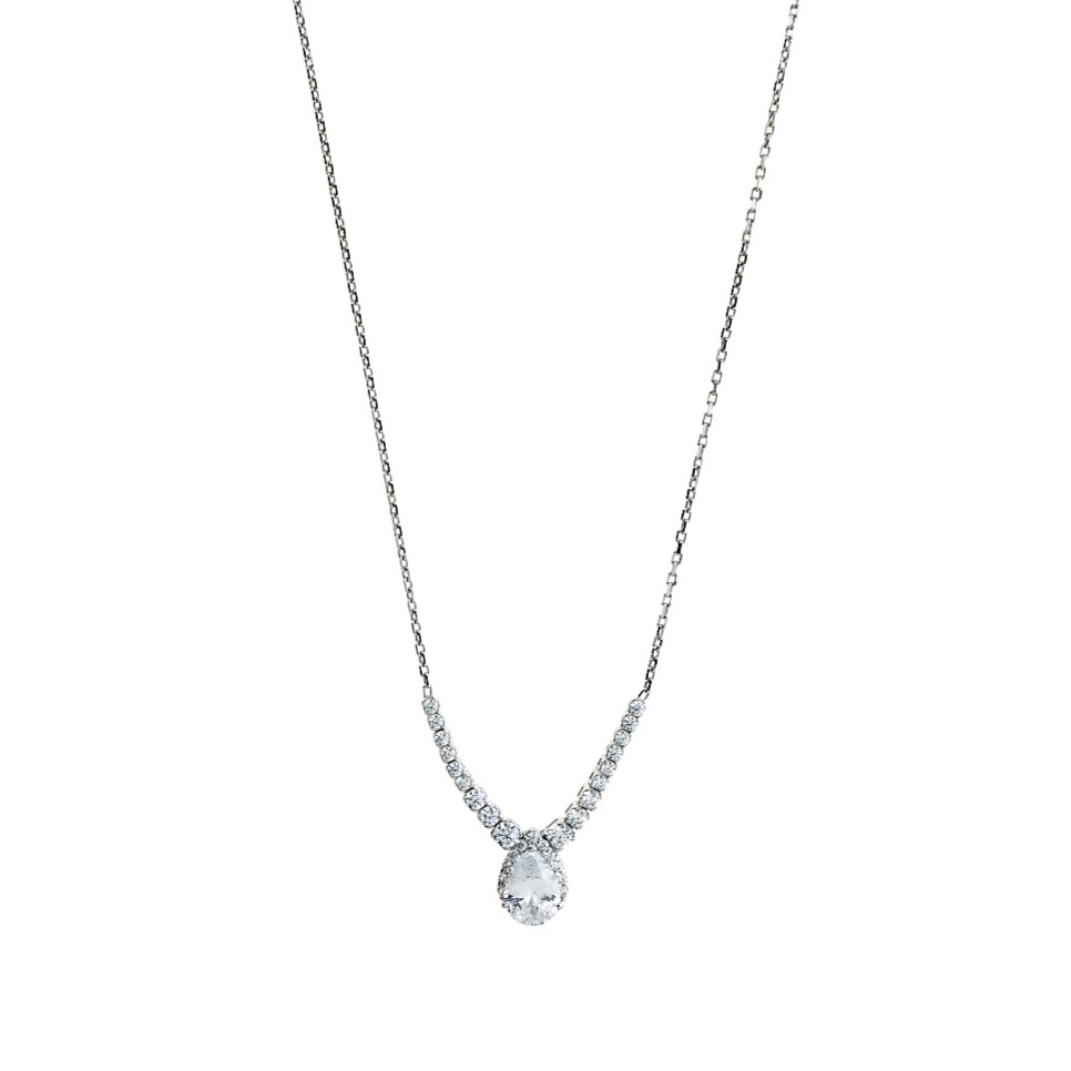 ΚΟΛΙΕ Ροζέτα SENZIO Κ9 Λευκό Χρυσό με Πέτρες Ζιργκόν 3MAN.202NW -