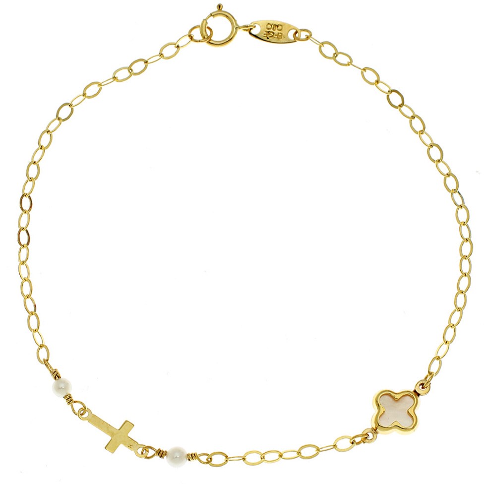 ΒΡΑΧΙΟΛΙ Γυναικείο SENZIO Collection Κ9 Κίτρινο Χρυσό με Μαργαριτάρια 3MAN.253B