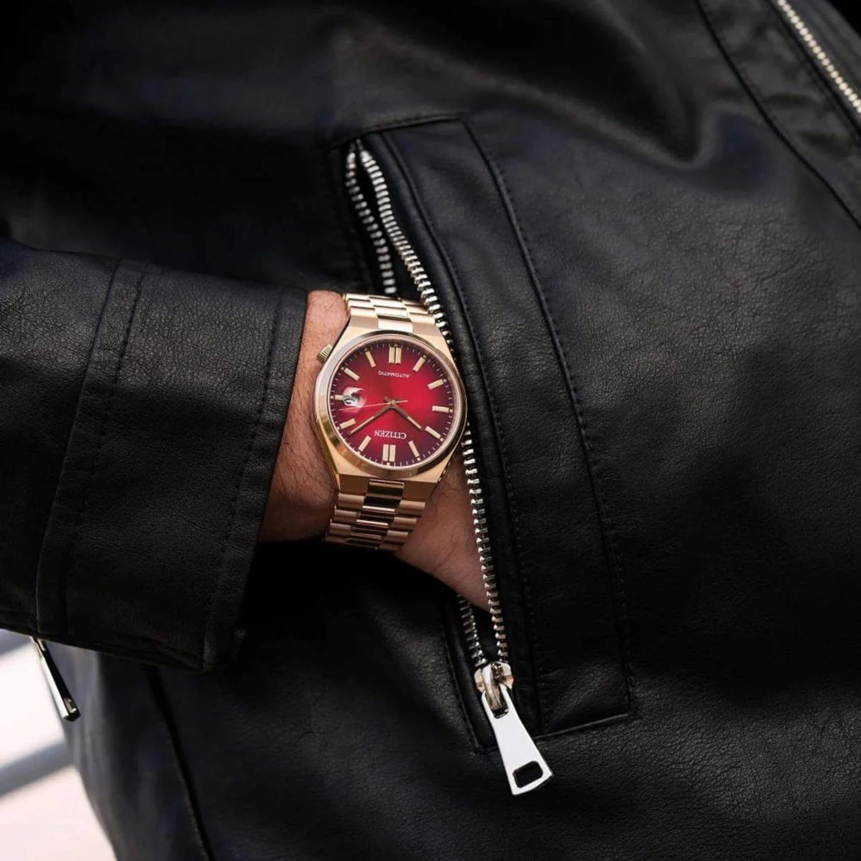 CITIZEN Tsuyosa Collection Automatic Red Dial 40mm Gold Stainless Steel Bracelet NJ0153-82X - 6