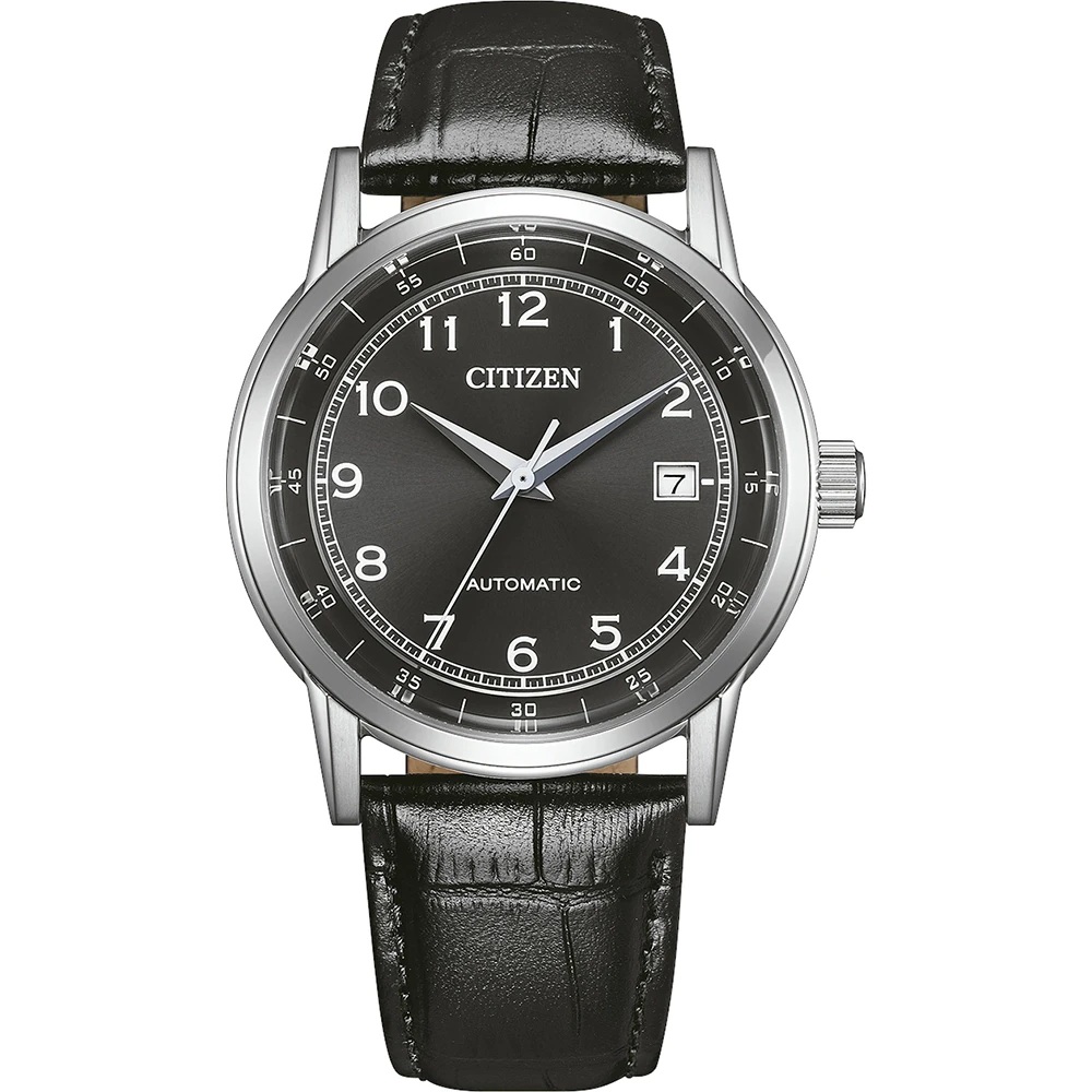 CITIZEN Dress Collection Automatic Black Dial 40mm Silver Stainless Steel Black Leather Strap NJ0210-05E - 