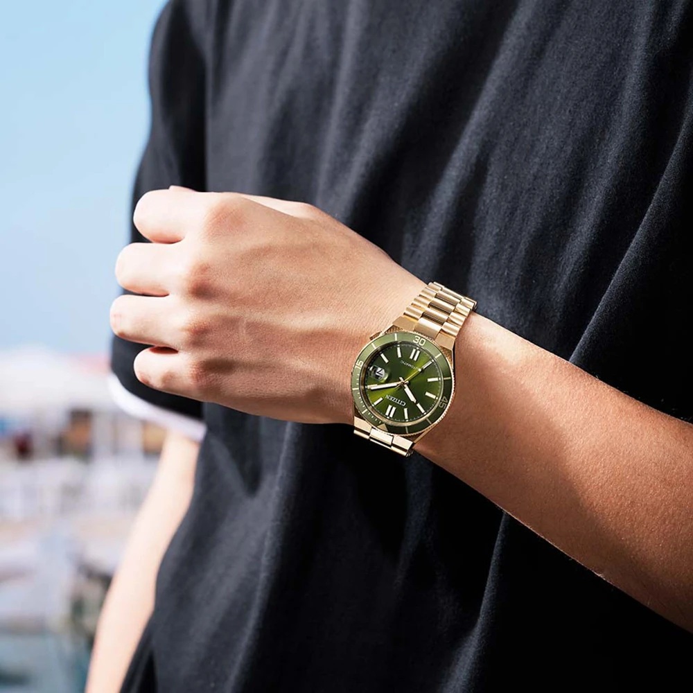 CITIZEN Tsuyosa Shore Collection Automatic Green Dial 40mm Gold Stainless Steel Bracelet NJ0232-53X - 