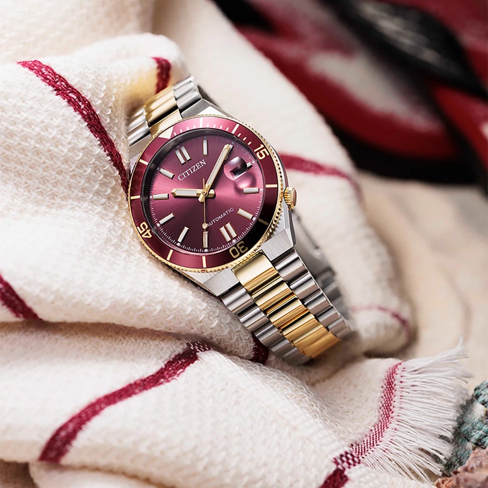 CITIZEN Tsuyosa Shore Collection Automatic Red Dial 40mm Two-Tone Gold Stainless Steel Bracelet NJ0234-58X - 7