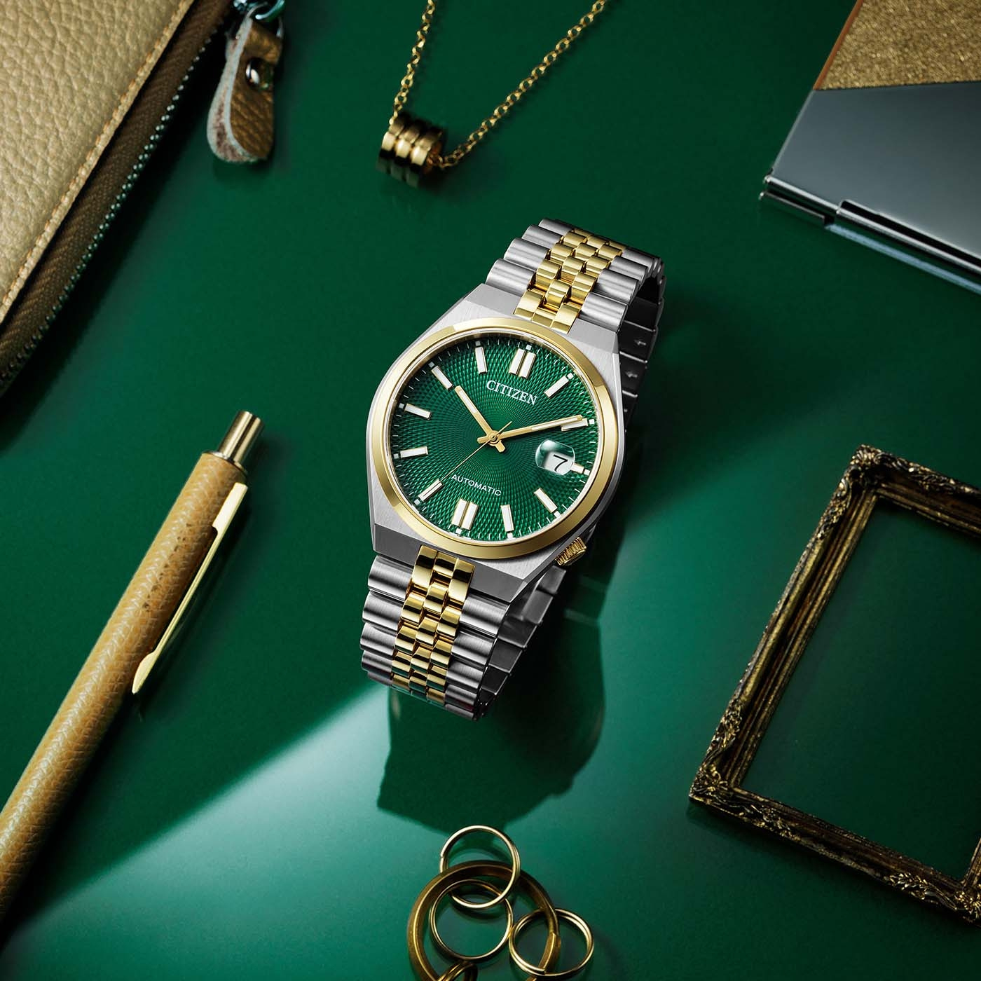 CITIZEN Tsuyosa 60 Automatic Green Dial 40mm Two Tone Gold Stainless Steel Bracelet NK0024-54X - 3