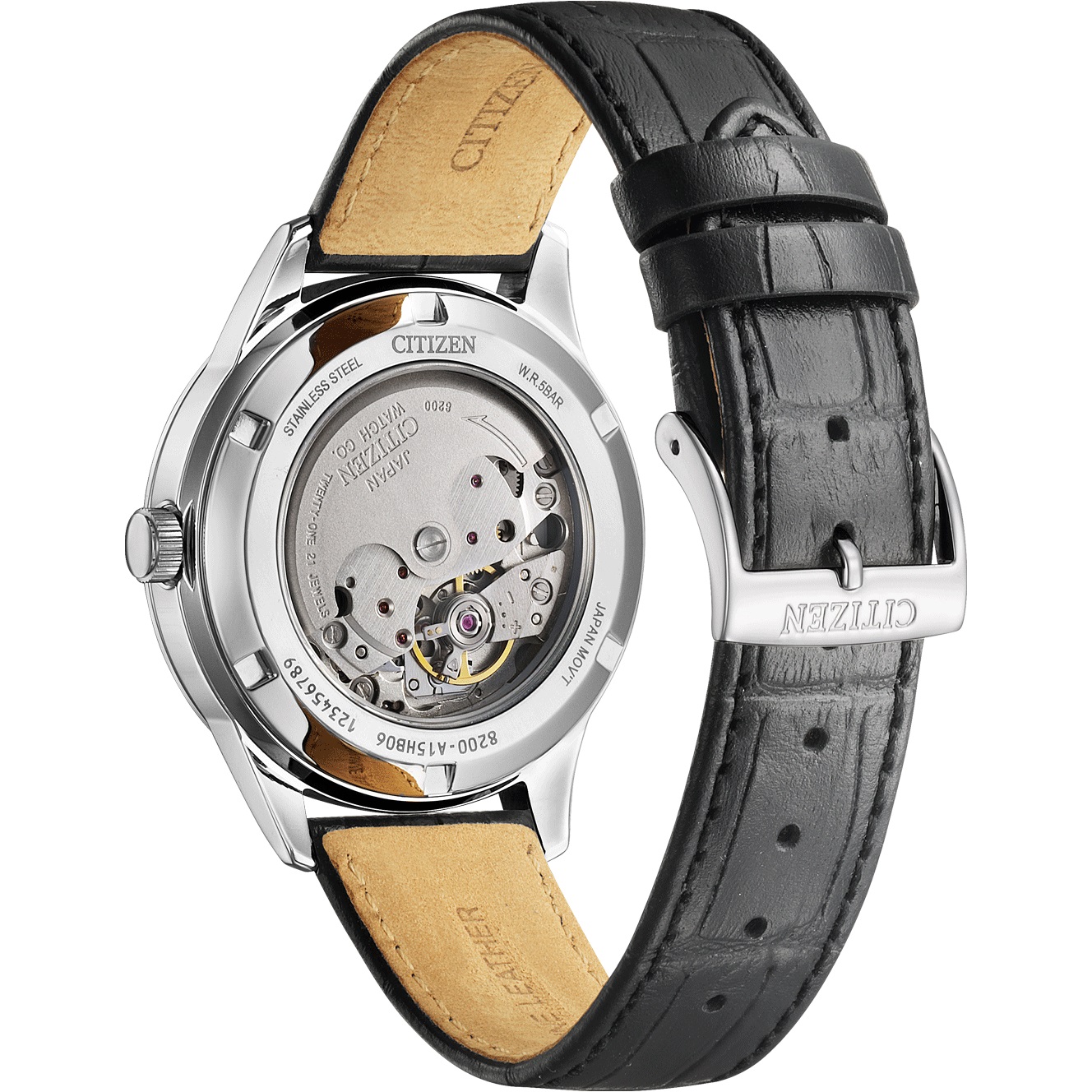 CITIZEN Classic Day Date Automatic Black Dial 40mm Silver Stainless Steel Black Leather Strap NY4058-01EE - 4