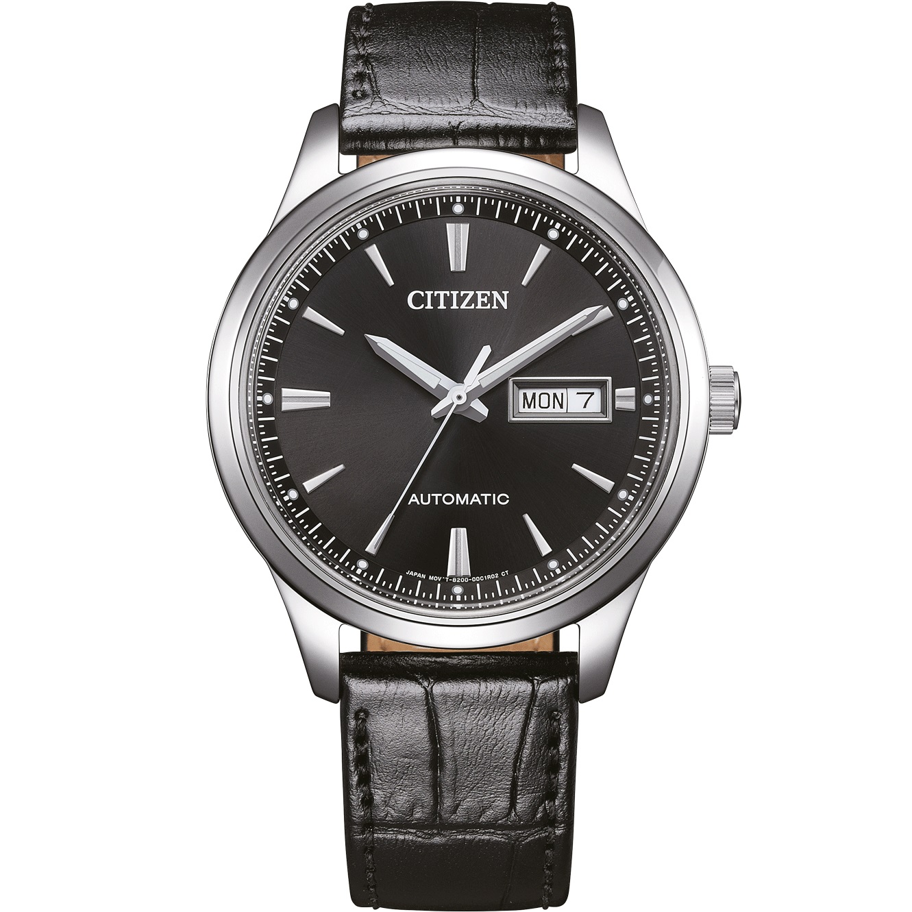 CITIZEN Classic Day Date Automatic Black Dial 40mm Silver Stainless Steel Black Leather Strap NY4058-01EE - 