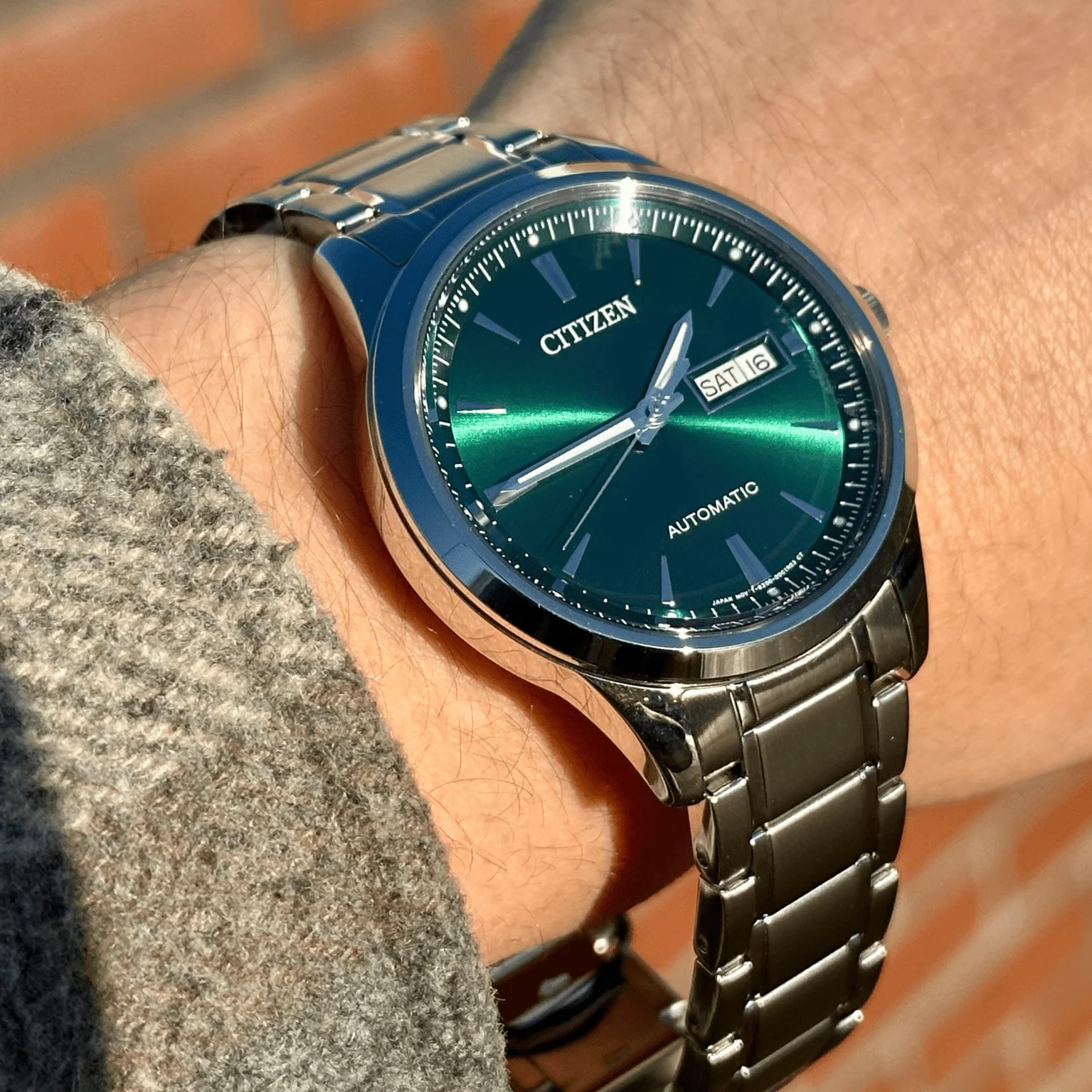 CITIZEN Classic Day Date Automatic Green Dial 40mm Silver Stainless Steel Bracelet NY4058-79XE - 