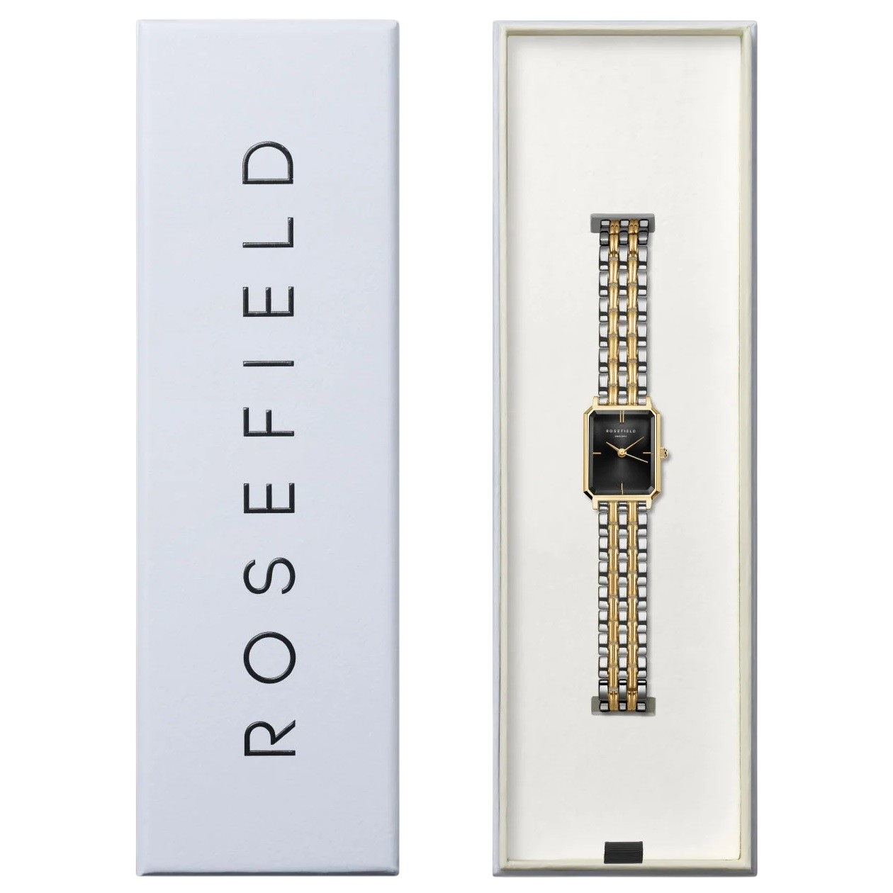 ROSEFIELD Octagon XS Black Matte Dial 19.5 x 24mm Two Tone Silver & Gold Stainless Steel Bracelet OBDSG-O88 - 4