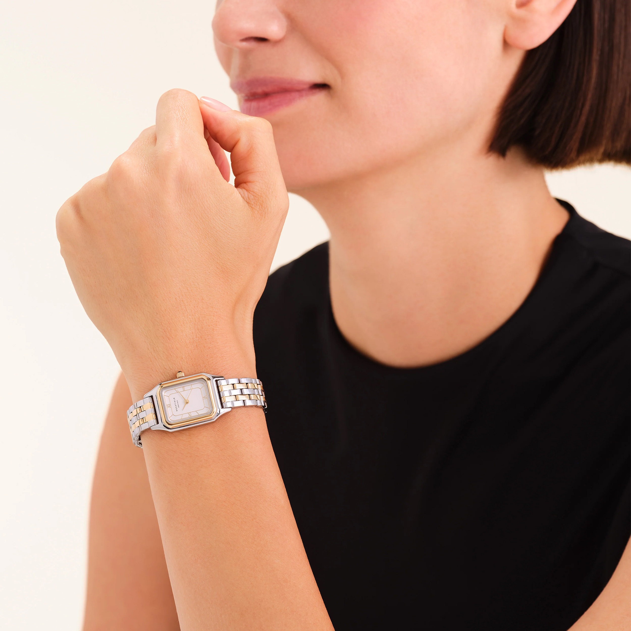 ROSEFIELD Ivy White Matte Dial 21x 26mm Two Tone Silver & Gold Stainless Steel Bracelet OCWDSD-OC03 - 