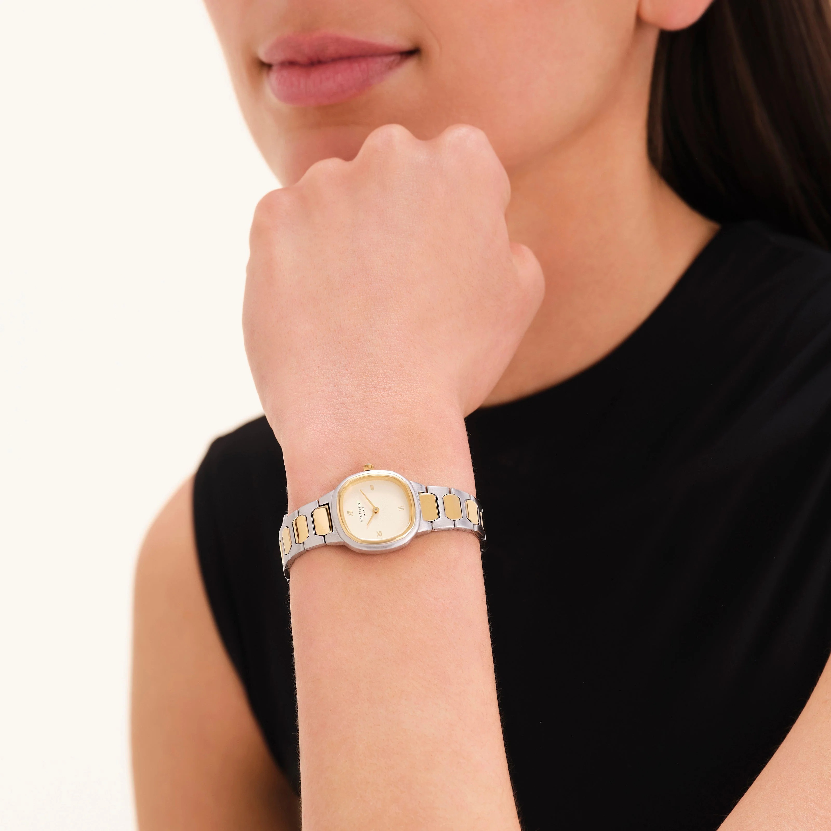 ROSEFIELD Gaia Beige Dial 25x25mm Two-Tone Gold-Plated Stainless Steel Bracelet ORCDSD-OR06 - 