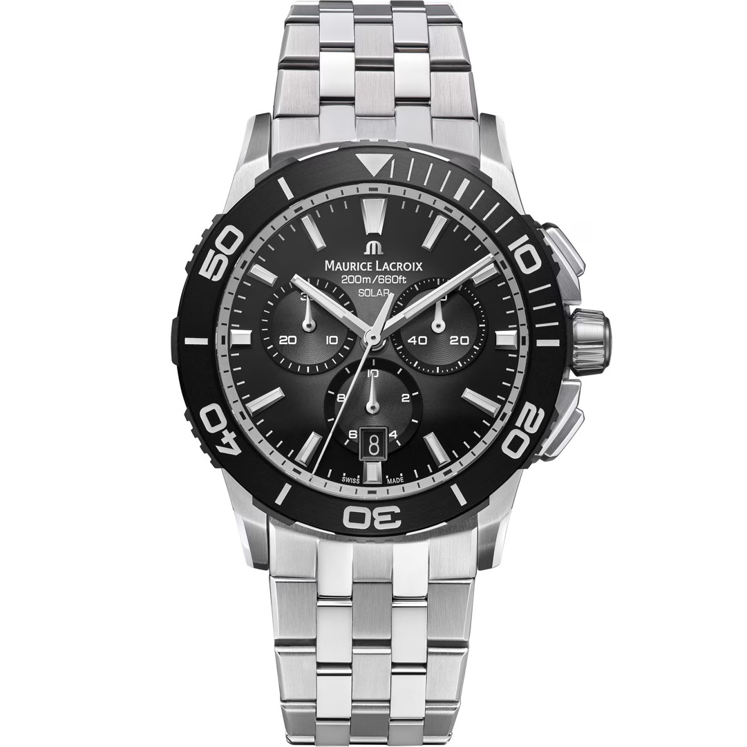 MAURICE LACROIX Pontos S Solar Chronograph Black Dial 41mm Silver Stainless Steel Bracelet PT1038-SSL22-330-1 - 