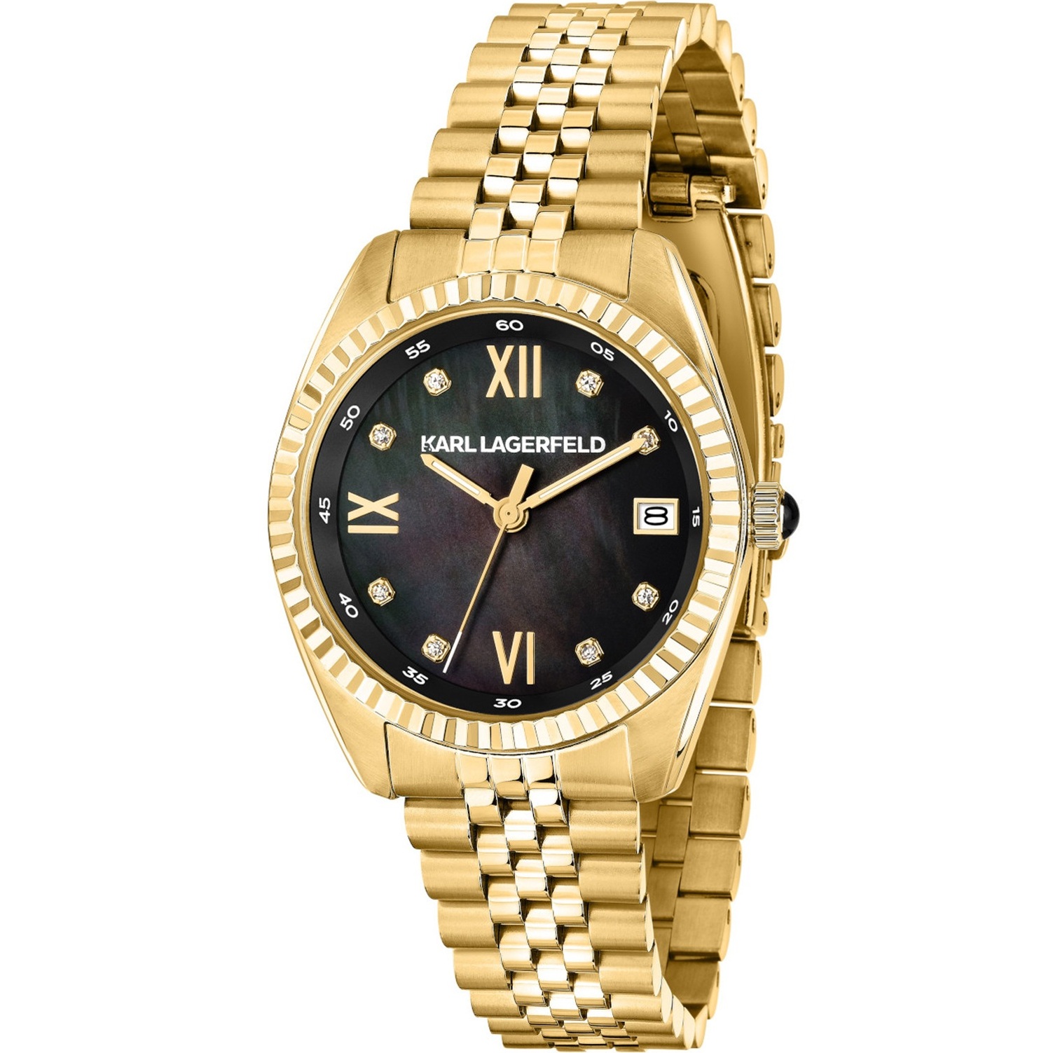 KARL LAGERFELD Timeless Code Black Pearl Dial with Crystals 32mm Gold Stainless Steel Bracelet R0553108503 - 