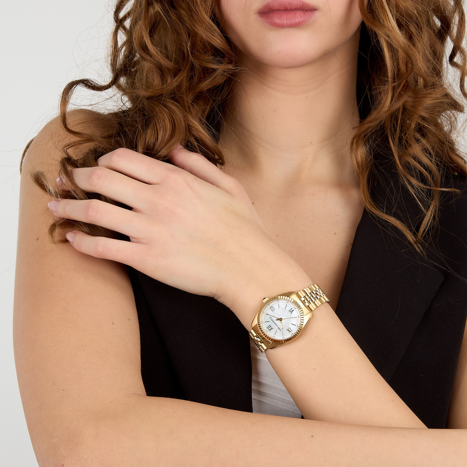 KARL LAGERFELD Timeless Code White Pearl Dial 32mm Gold Stainless Steel Bracelet R0553108505 - 