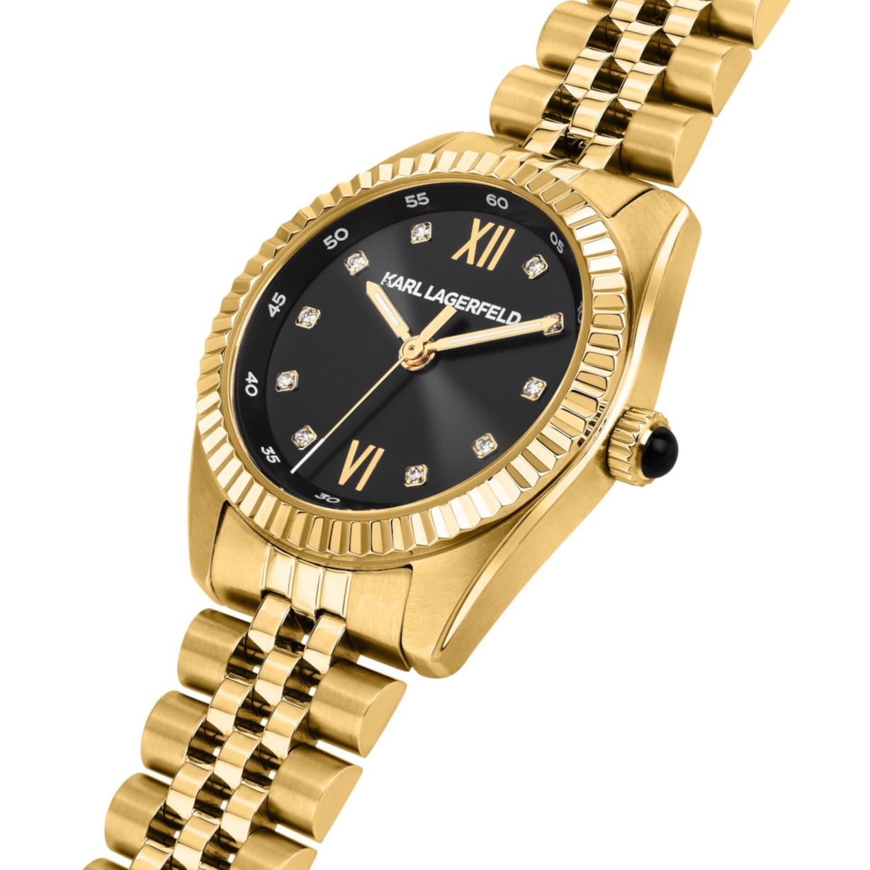 KARL LAGERFELD Timeless Code Mini Black Dial with Crystals 28mm Gold Stainless Steel Bracelet R0553109502 - 5
