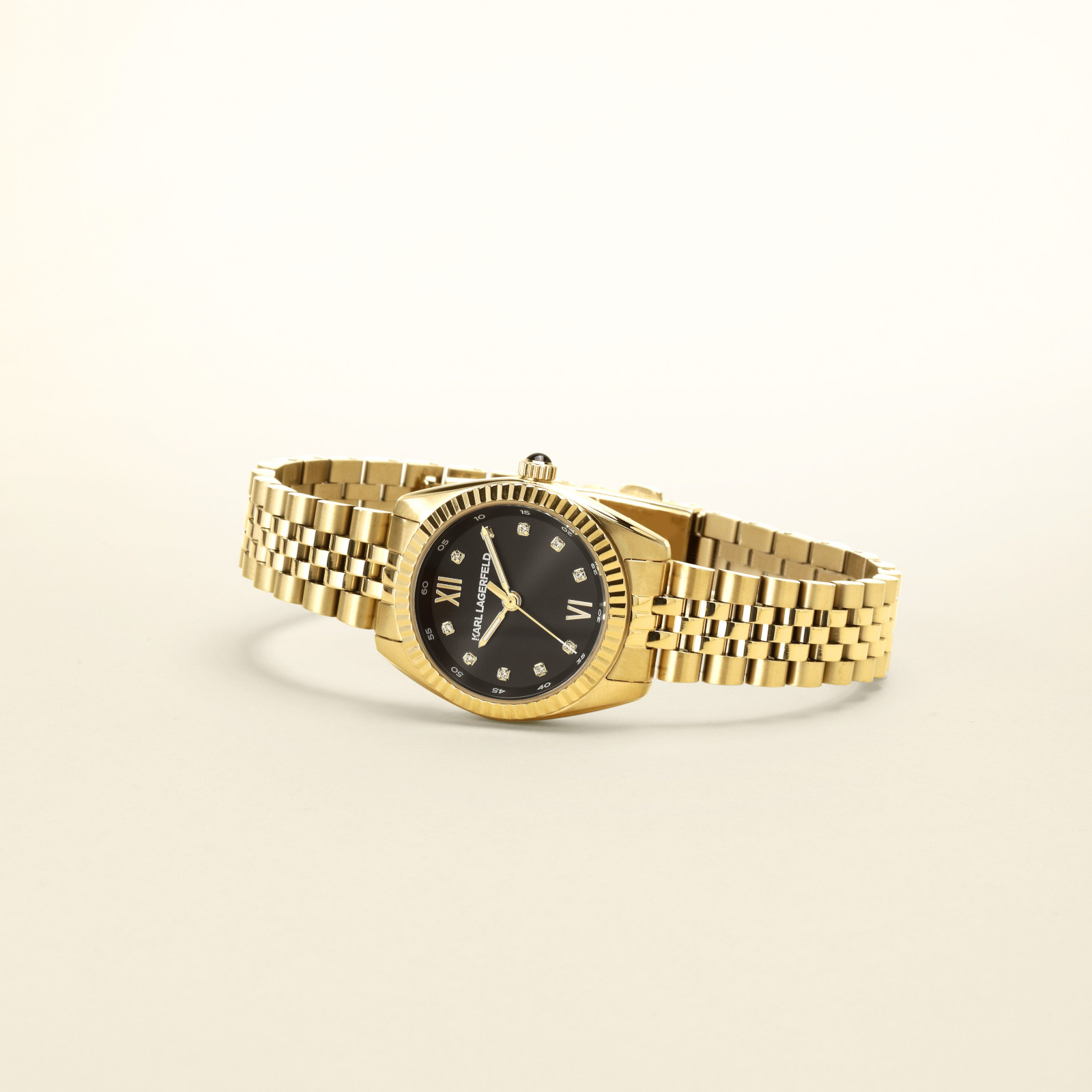 KARL LAGERFELD Timeless Code Mini Black Dial with Crystals 28mm Gold Stainless Steel Bracelet R0553109502 - 6