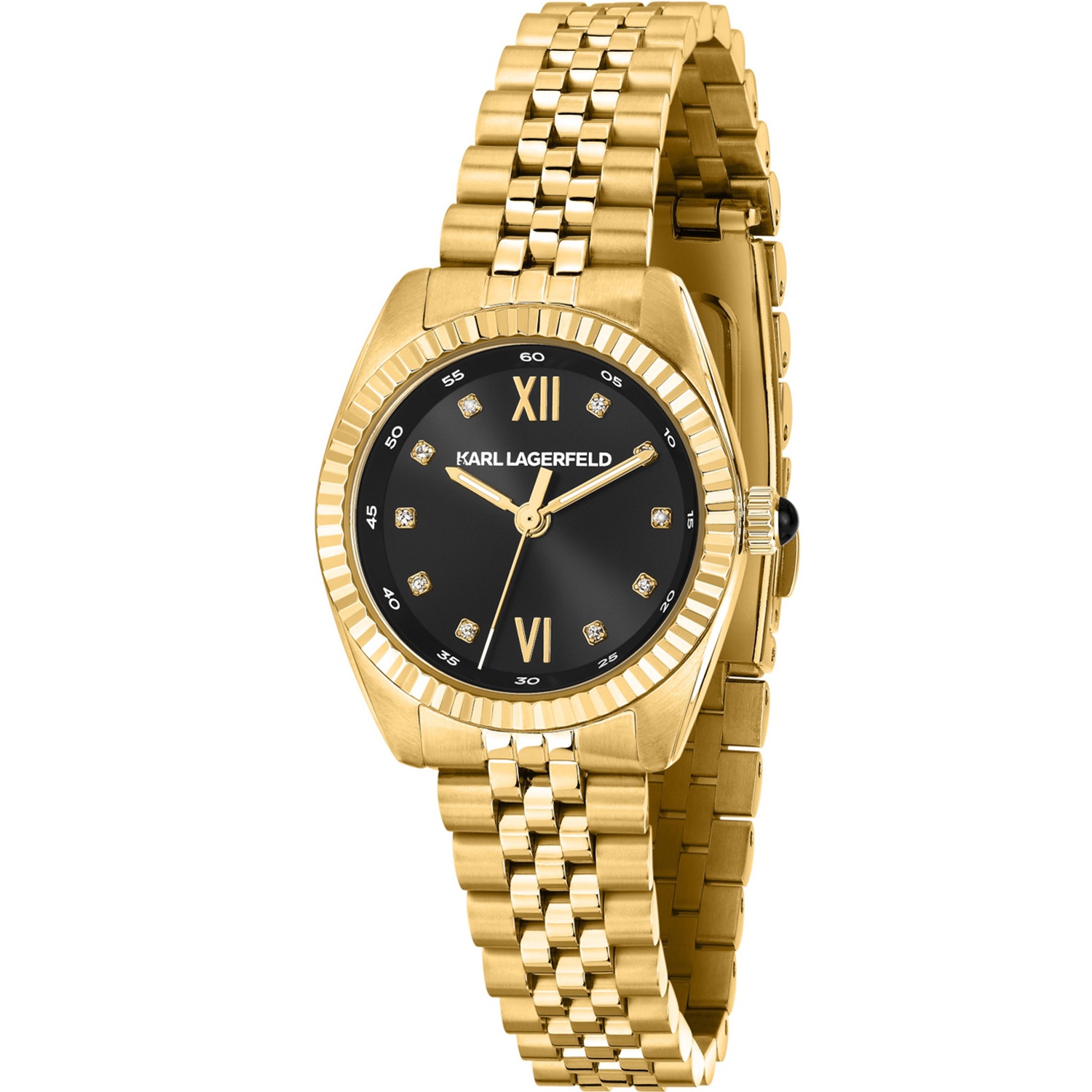 KARL LAGERFELD Timeless Code Mini Black Dial with Crystals 28mm Gold Stainless Steel Bracelet R0553109502 - 