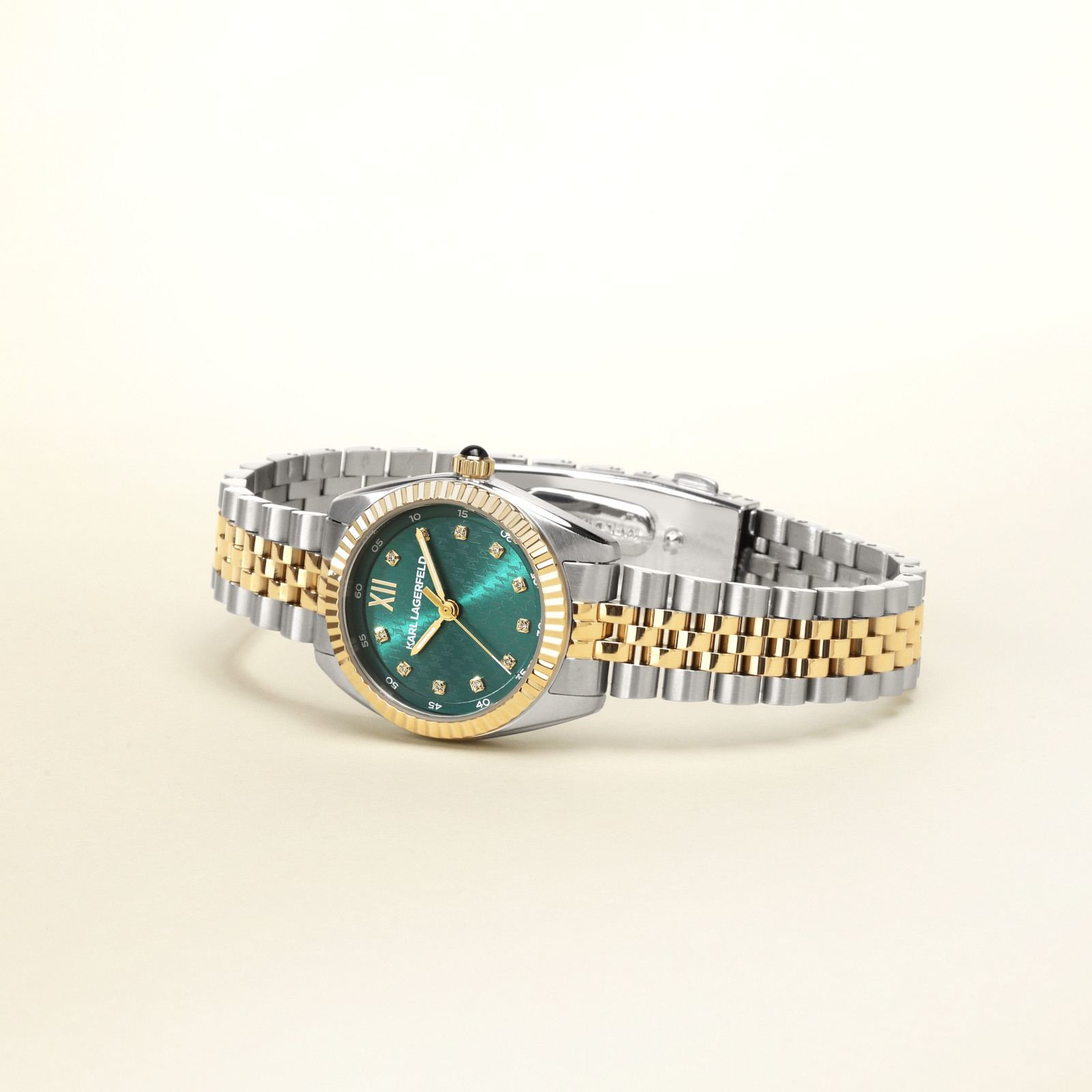KARL LAGERFELD Timeless Code Mini Silver Dial with Crystals 28mm Two-Tone Gold Stainless Steel Bracelet R0553109503 - 6