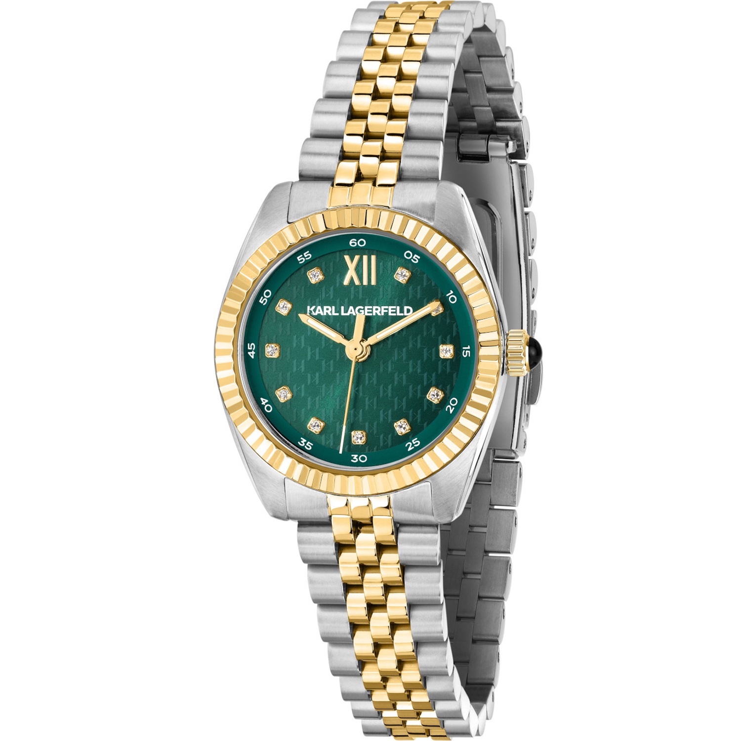 KARL LAGERFELD Timeless Code Mini Green Dial with Crystals 28mm Two-Tone Gold Stainless Steel Bracelet R0553109504 - 