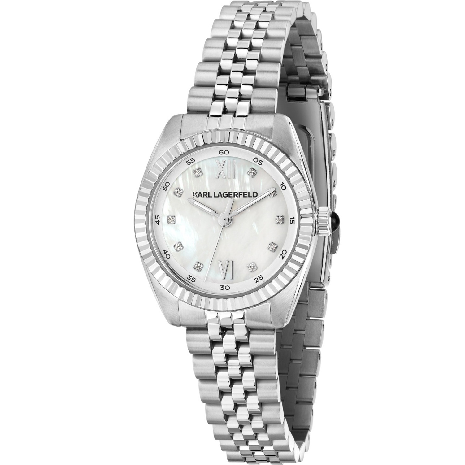 KARL LAGERFELD Timeless Code Mini Silver Pearl Dial with Crystals 28mm Silver Stainless Steel Bracelet R0553109506 - 