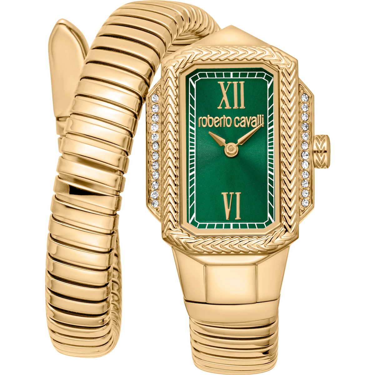 ROBERTO CAVALLI Snake Core Green Dial 22x32mm Gold Stainless Steel Bracelet RC5L115M0045 - 