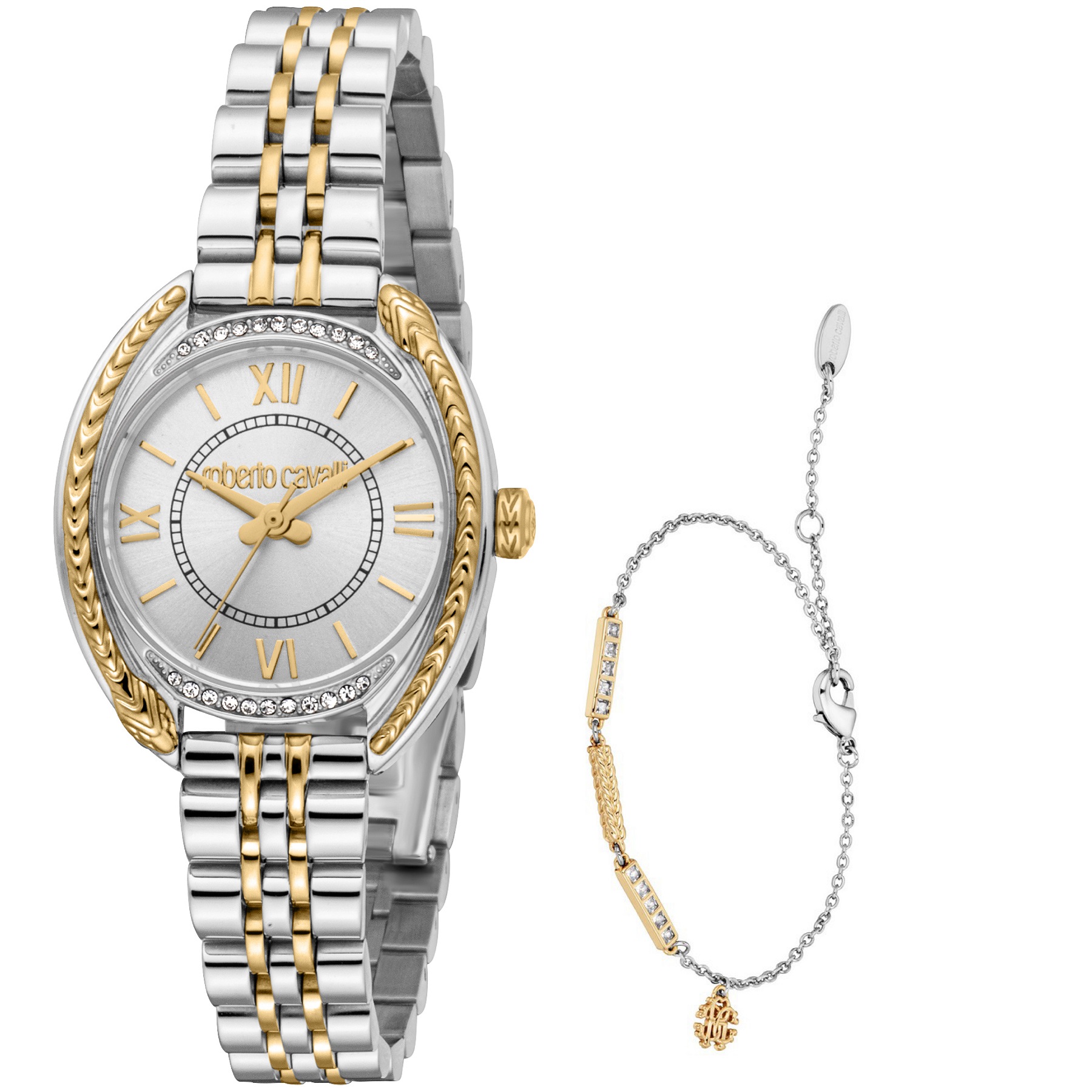 ROBERTO CAVALLI Glam Silver Dial 30mm Two Tone Gold Stainless Steel Bracelet Gift Set RC5L153M0075 - 