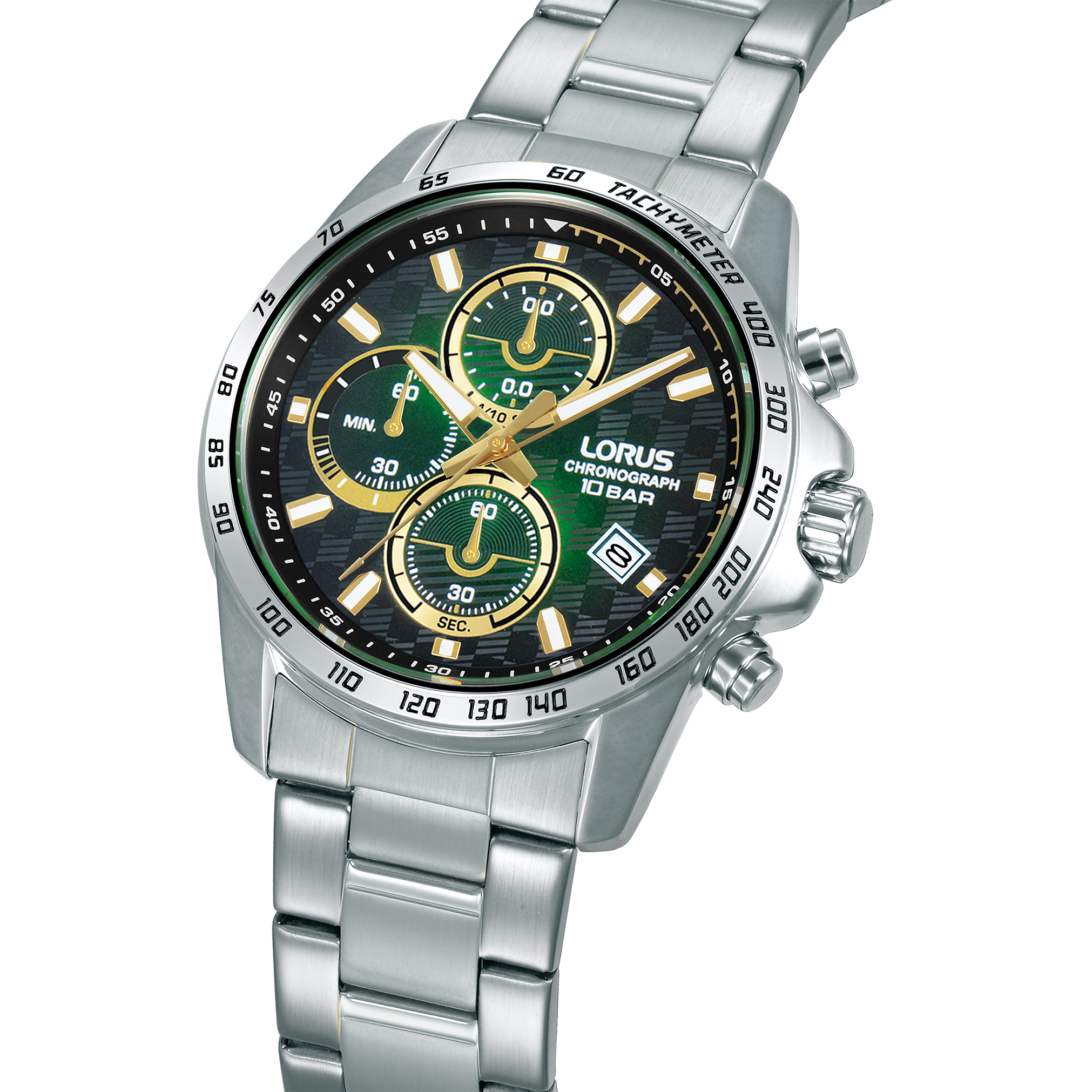 LORUS Sports Chronograph Green Dial 43mm Silver Stainless Steel Bracelet RM309KX9 - 