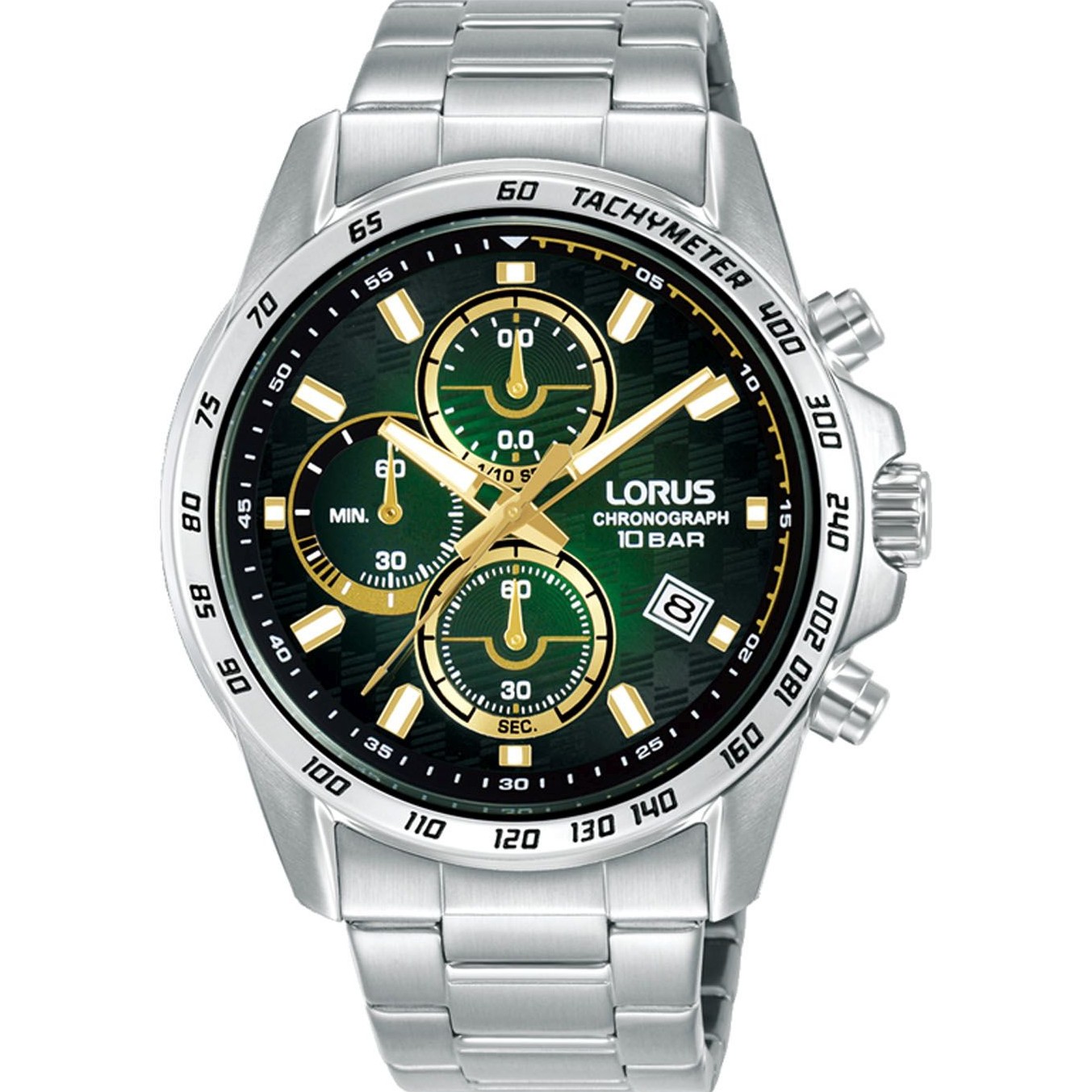 LORUS Sports Chronograph Green Dial 43mm Silver Stainless Steel Bracelet RM309KX9 - 