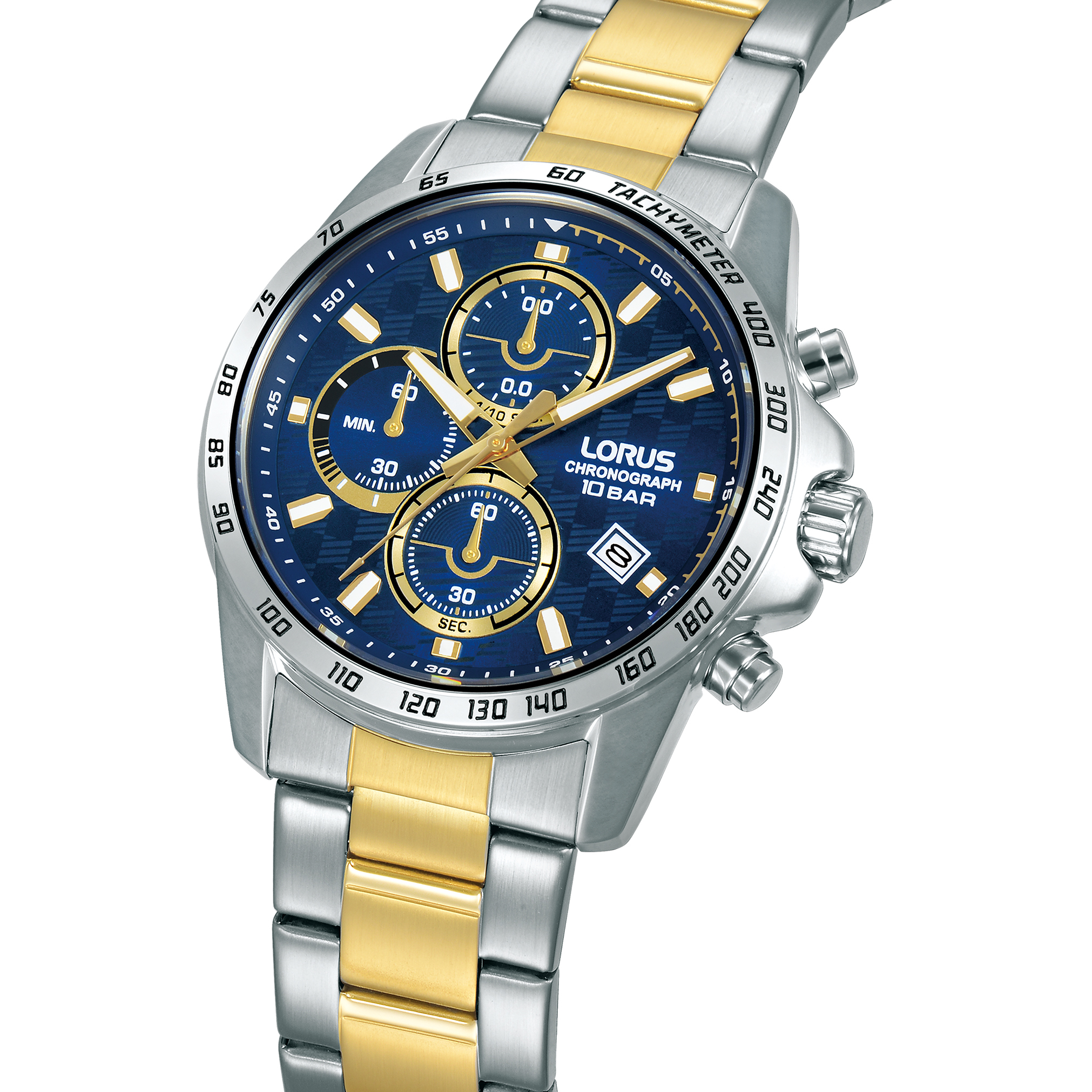 LORUS Sports Chronograph Blue Dial 43mm Two-Tone Gold Stainless Steel Bracelet RM311KX9 - 