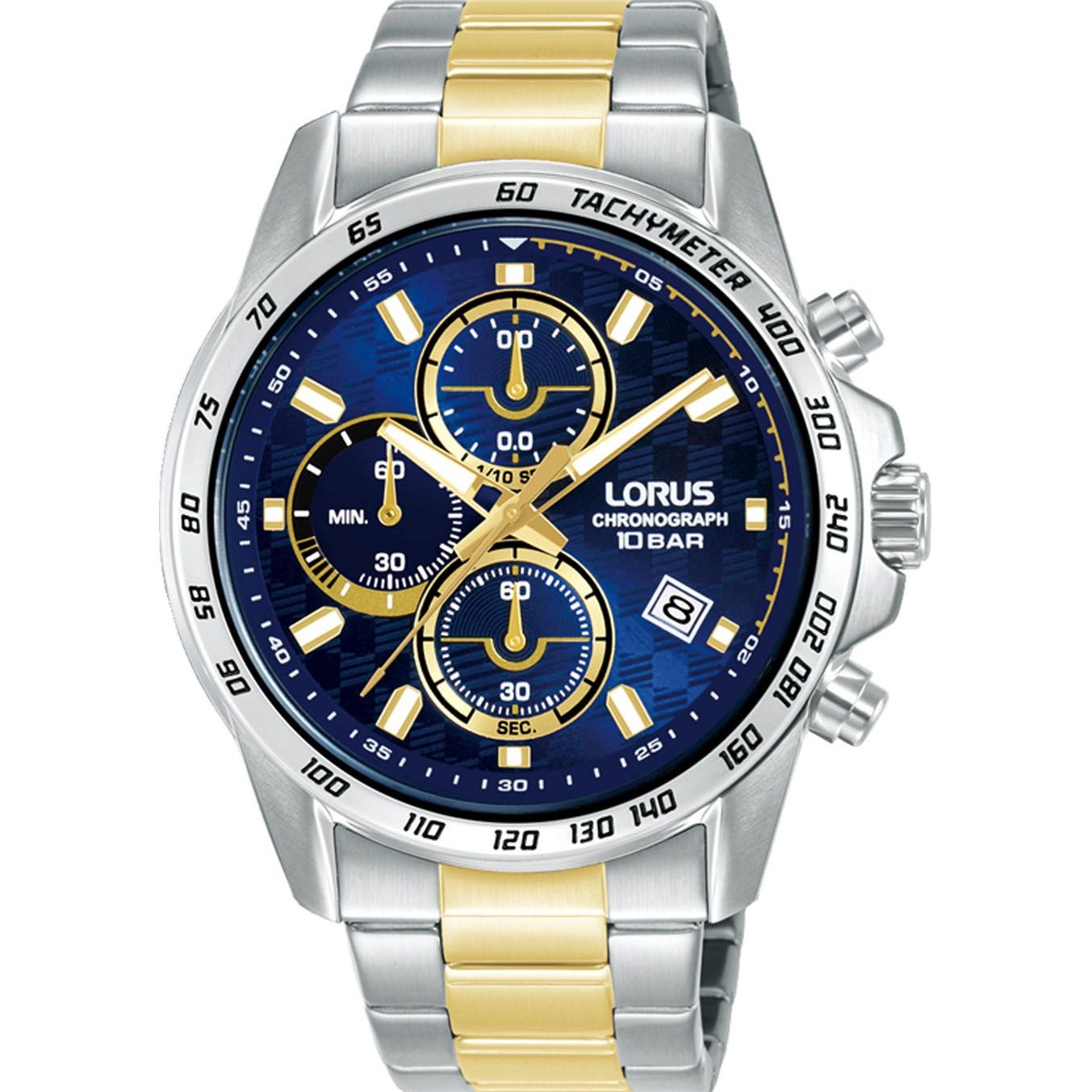 LORUS Sports Chronograph Blue Dial 43mm Two-Tone Gold Stainless Steel Bracelet RM311KX9 - 