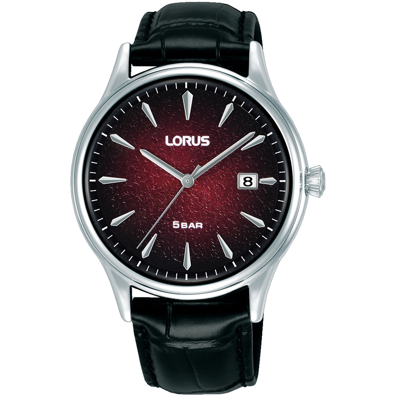 LORUS Classic Gents Red Dial 40mm Silver Stainless Steel Black Leather Strap RS901EX9 - 