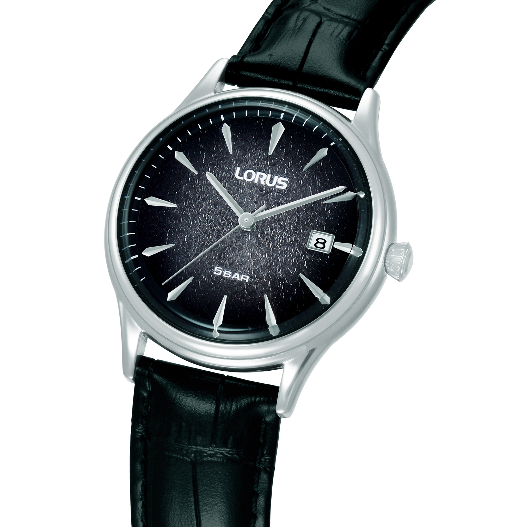 LORUS Classic Gents Black Dial 40mm Silver Stainless Steel Black Leather Strap RS993DX9 - 