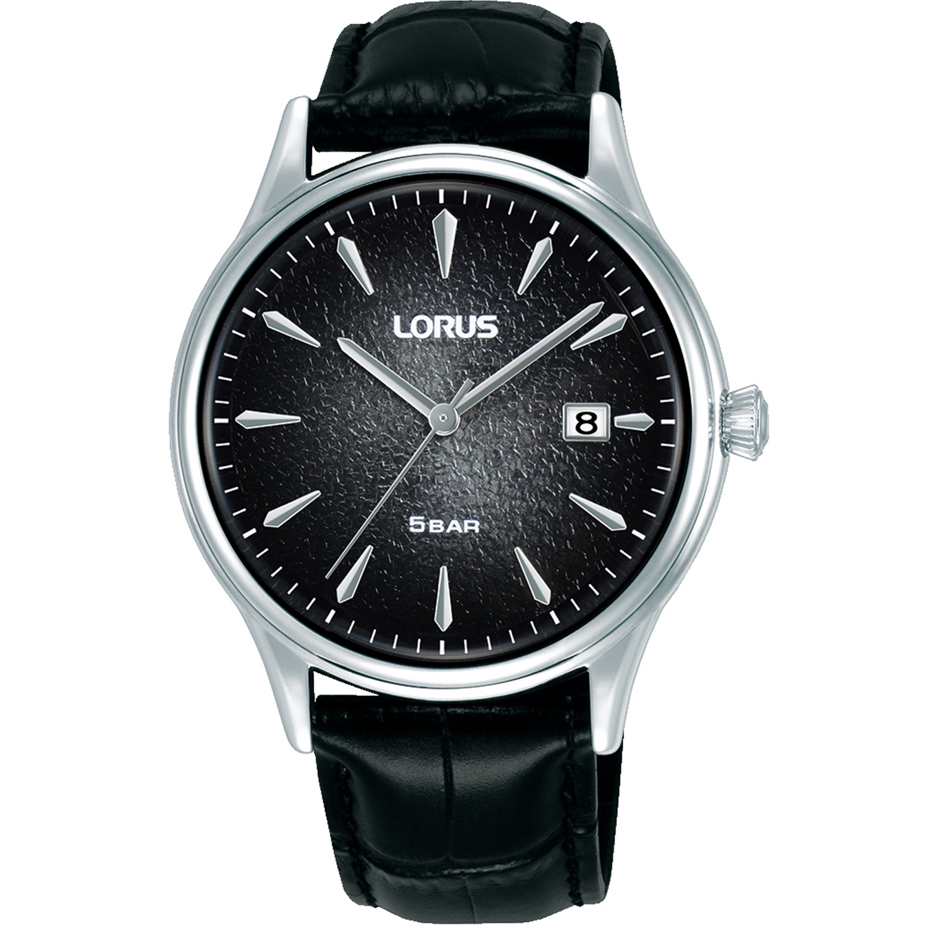 LORUS Classic Gents Black Dial 40mm Silver Stainless Steel Black Leather Strap RS993DX9 - 