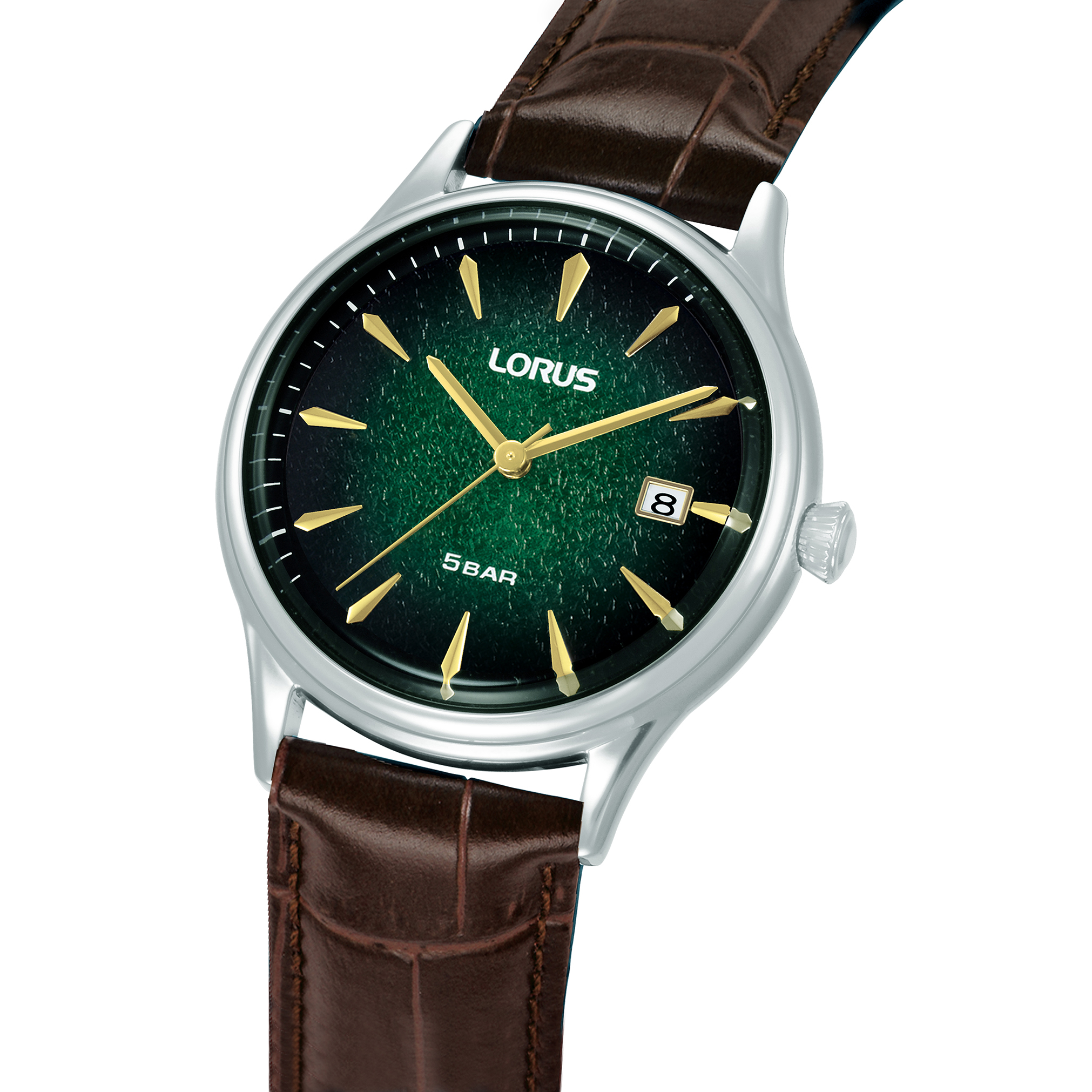 LORUS Classic Gents Green Dial 40mm Silver Stainless Steel Brown Leather Strap RS997DX9 - 
