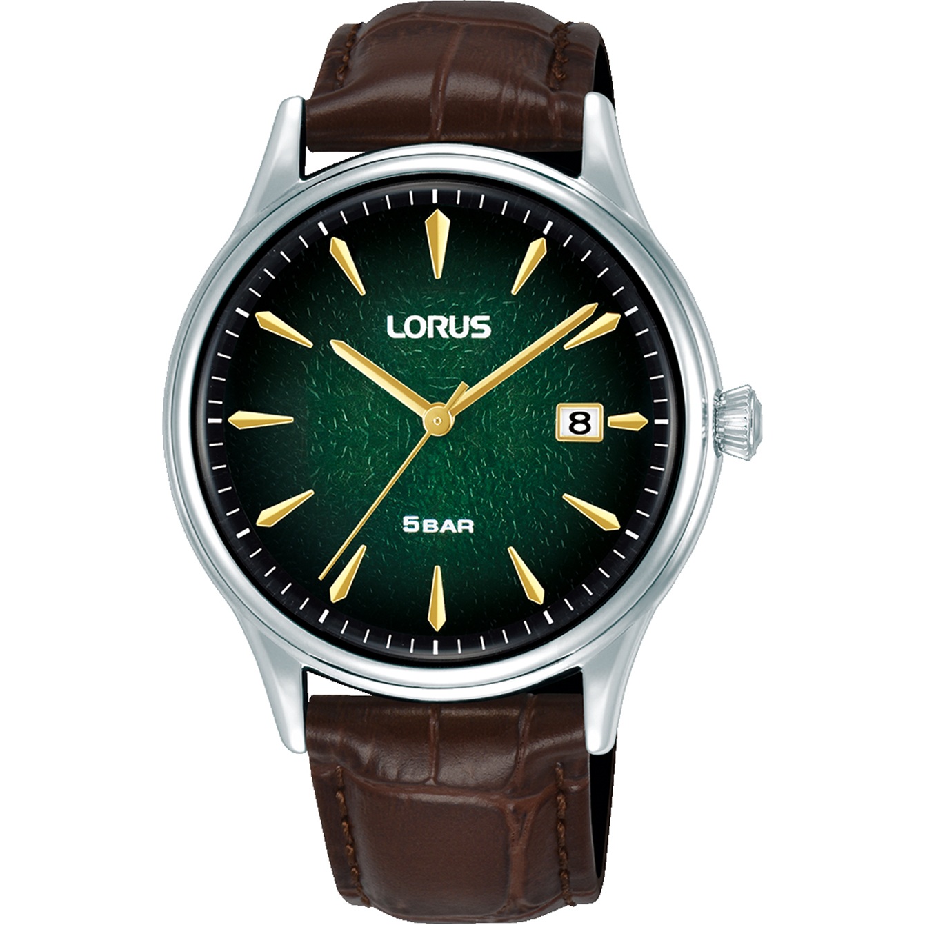 LORUS Classic Gents Green Dial 40mm Silver Stainless Steel Brown Leather Strap RS997DX9 - 