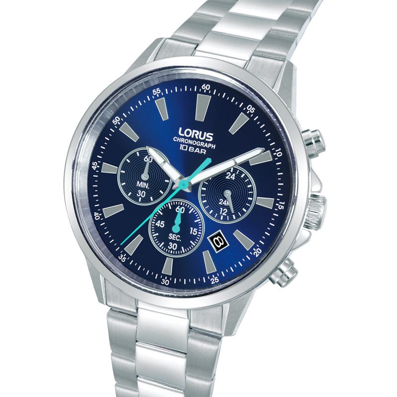 LORUS Tactical Chronograph Blue Dial 43mm Silver Stainless Steel Bracelet RT311LX9 - 