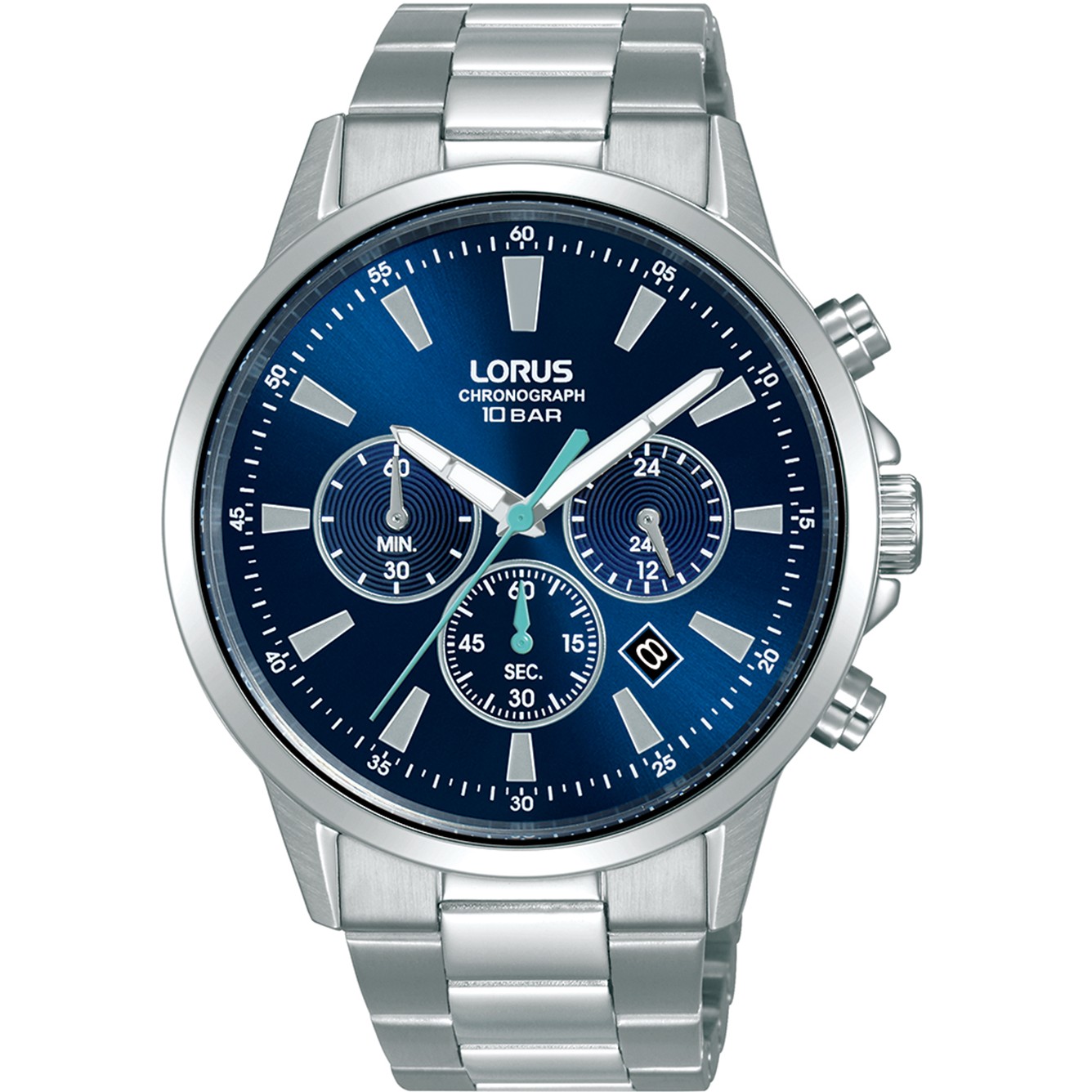 LORUS Tactical Chronograph Blue Dial 43mm Silver Stainless Steel Bracelet RT311LX9 - 
