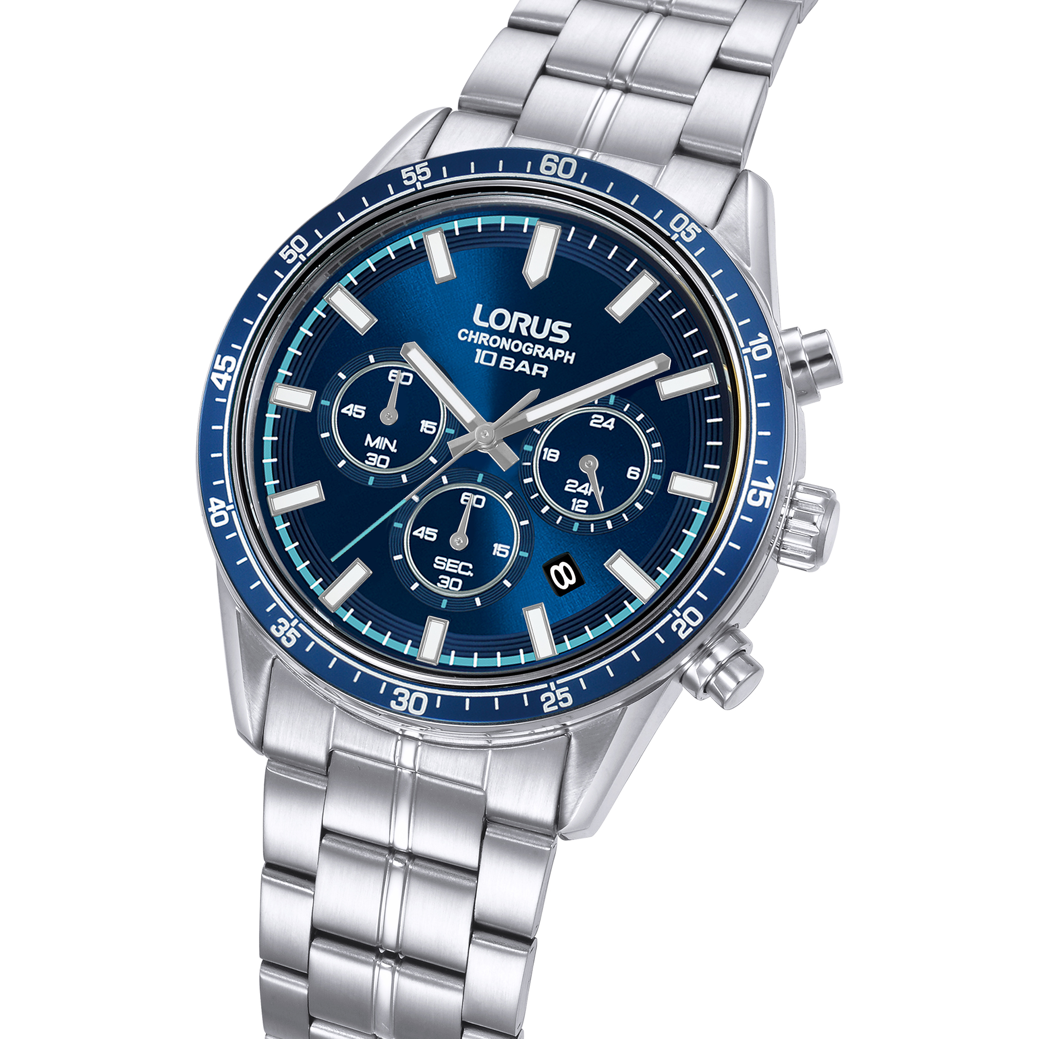 LORUS Sports Chronograph Blue Dial 43mm Silver Stainless Steel Bracelet RT347LX9 - 