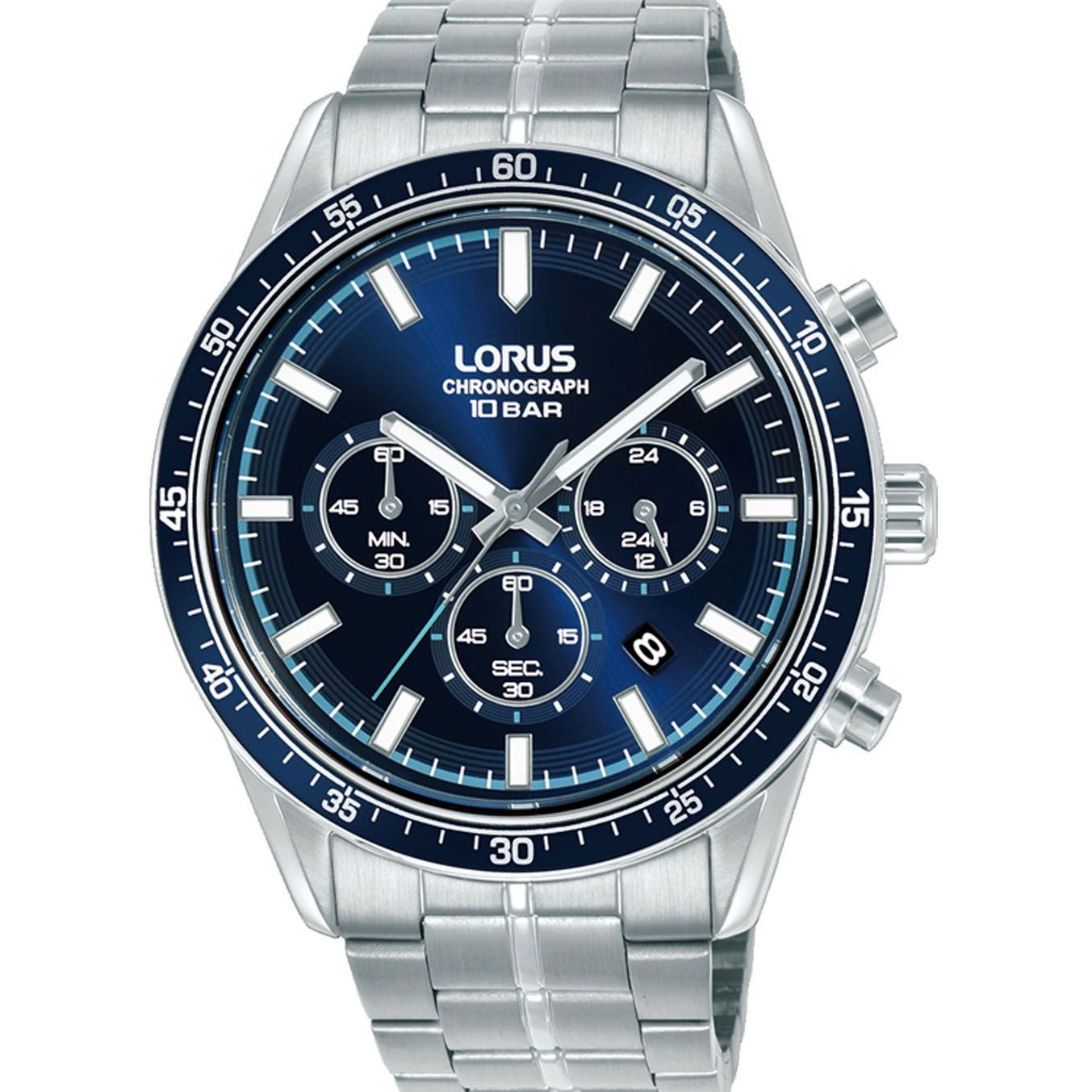 LORUS Sports Chronograph Blue Dial 43mm Silver Stainless Steel Bracelet RT347LX9 - 