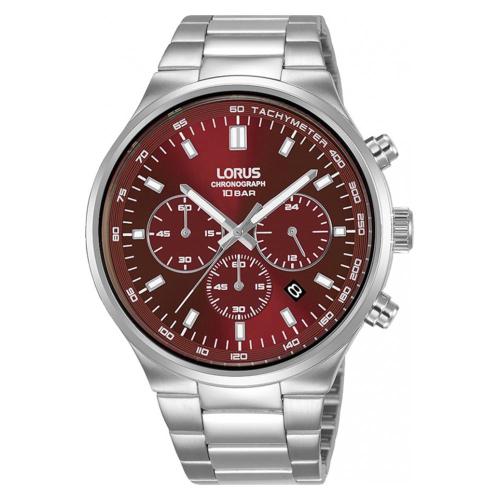LORUS Sports Chronograph Red Dial 43mm Silver Stainless Steel Bracelet RT359JX9 - 