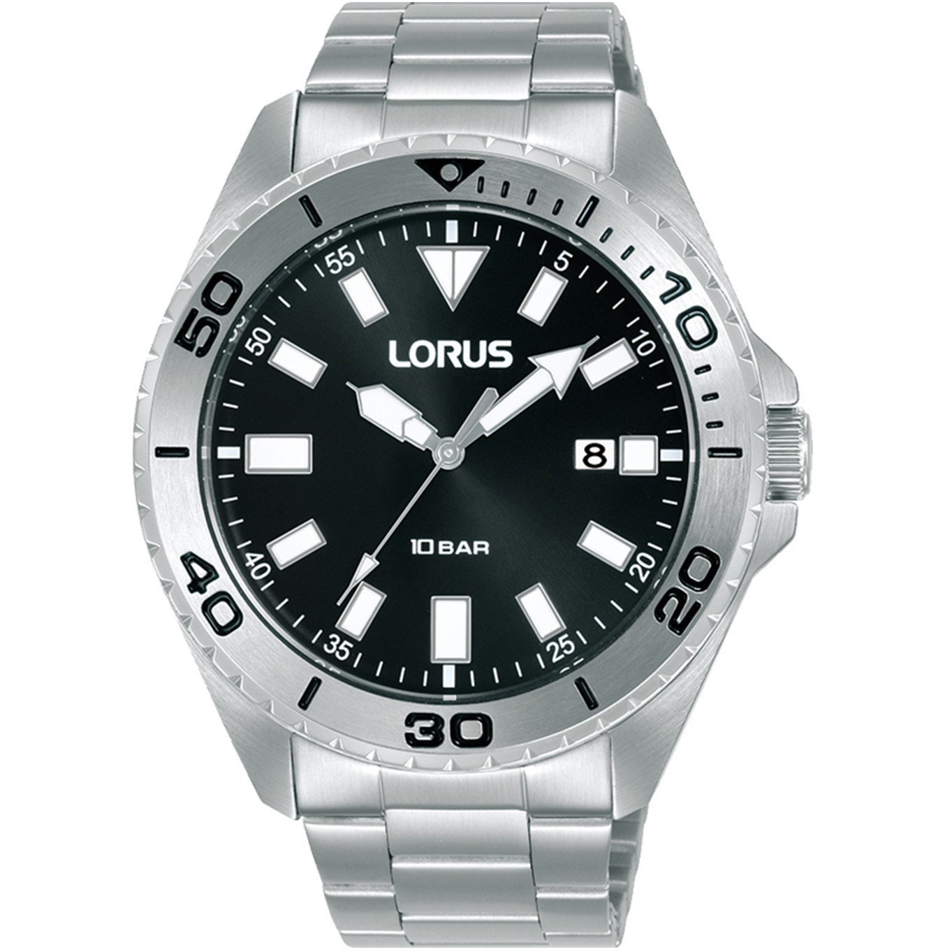 LORUS Sports Gents Black Dial 44mm Silver Stainless Steel Bracelet RXH59KX9 - 