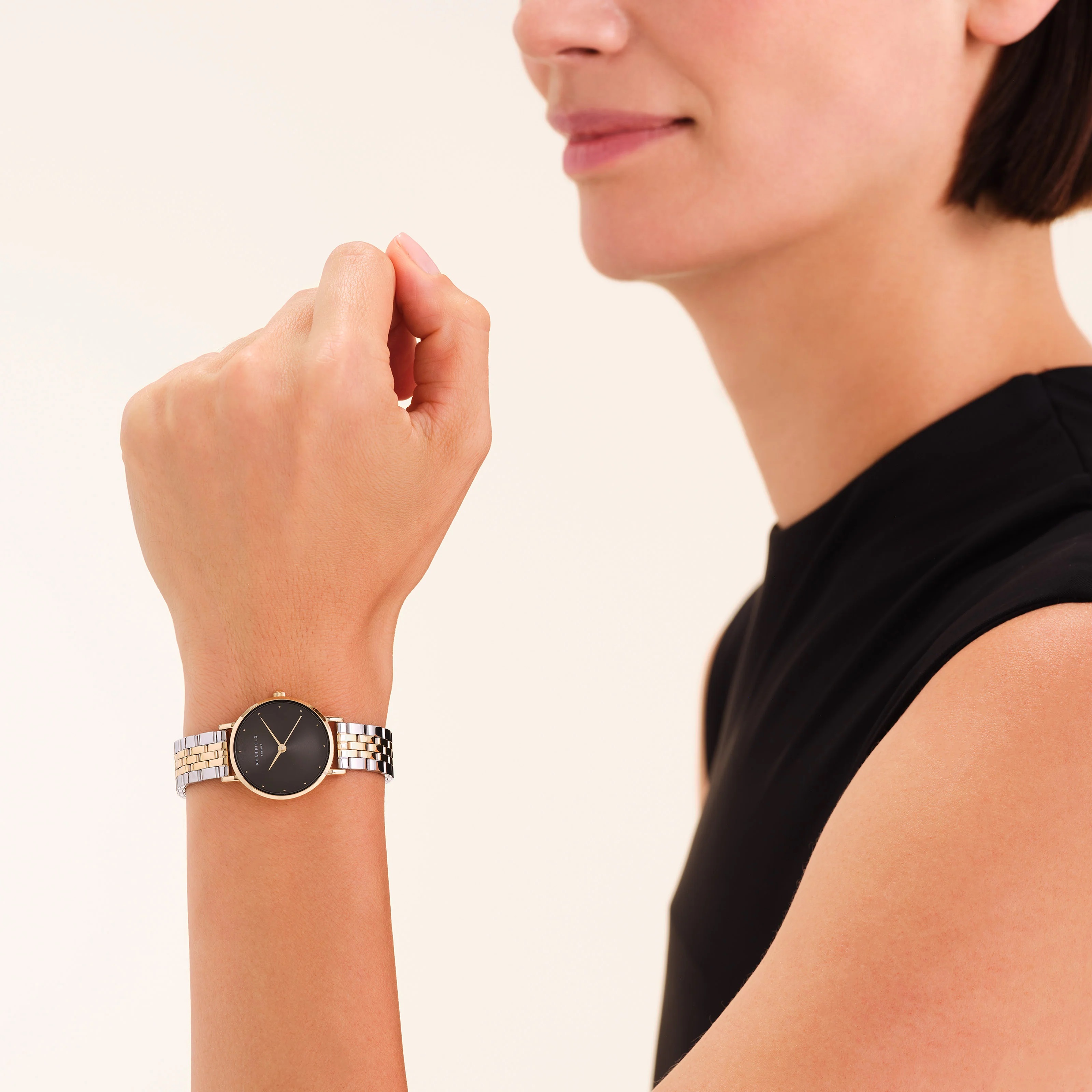 ROSEFIELD The Small Edit Black Dial 26mm Duotone Stainless Steel Bracelet SEBDSG-SE04 - 3