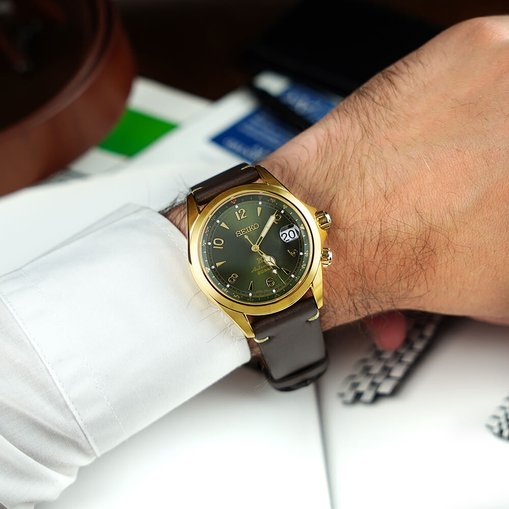 SEIKO Prospex Alpinist Automatic Green Dial 39.5mm Gold Stainless Steel Brown Leather Strap SPB210J1 - 