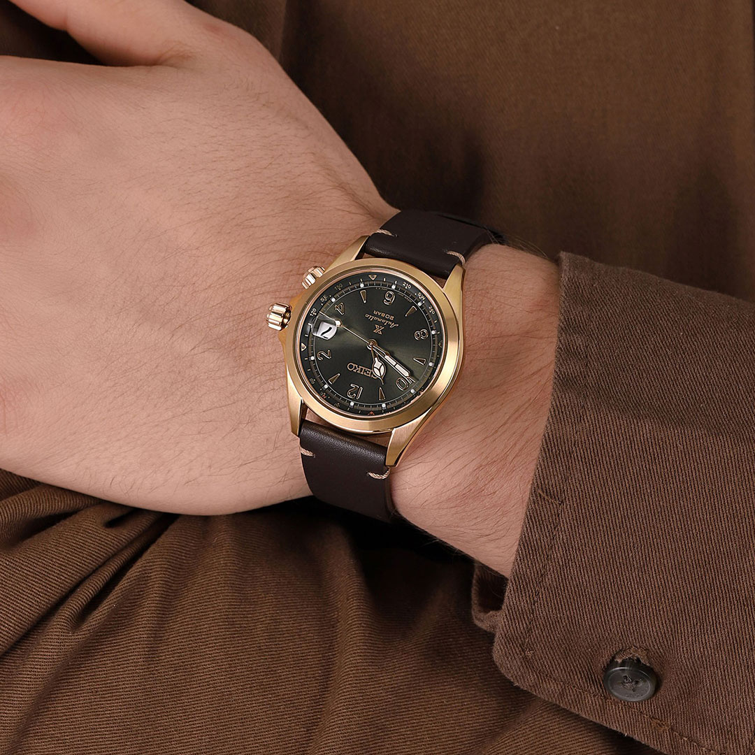 SEIKO Prospex Alpinist Automatic Green Dial 39.5mm Gold Stainless Steel Brown Leather Strap SPB210J1 - 3