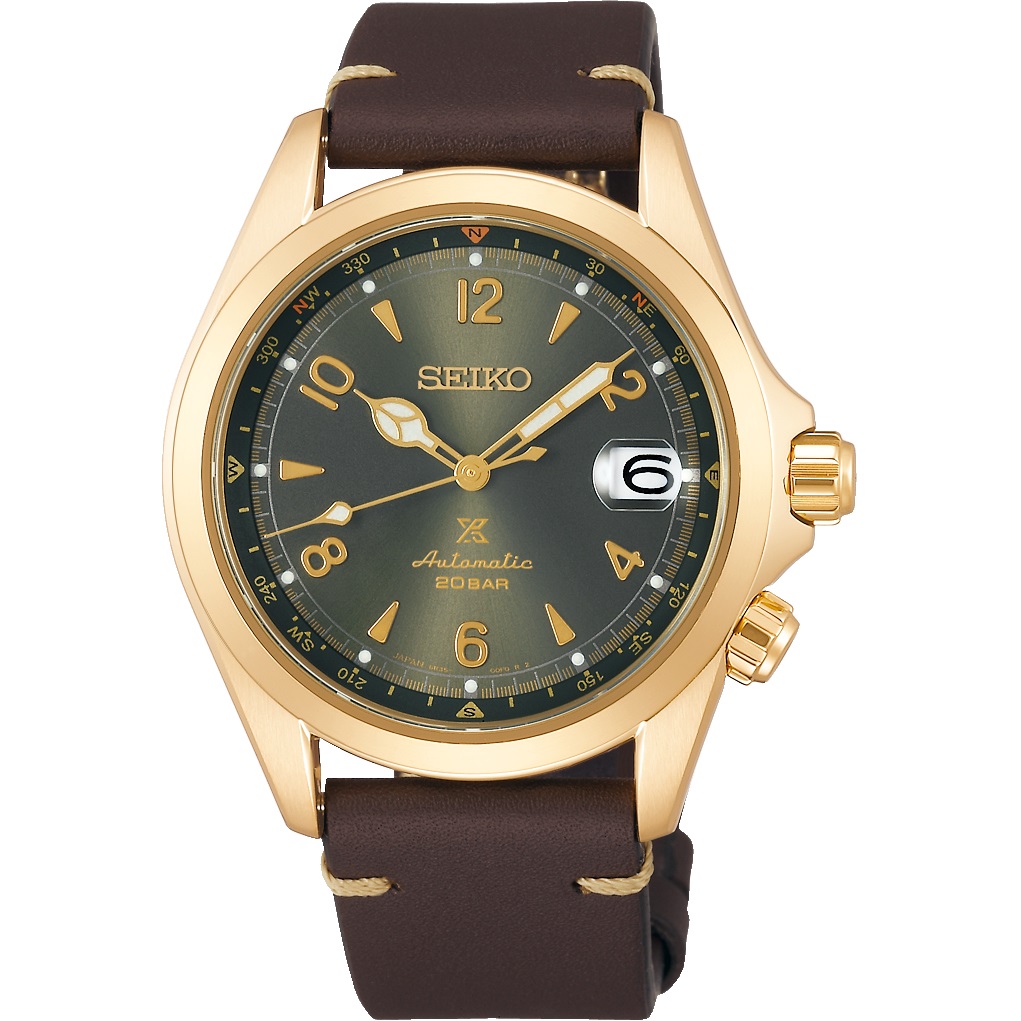 SEIKO Prospex Alpinist Automatic Green Dial 39.5mm Gold Stainless Steel Brown Leather Strap SPB210J1 - 