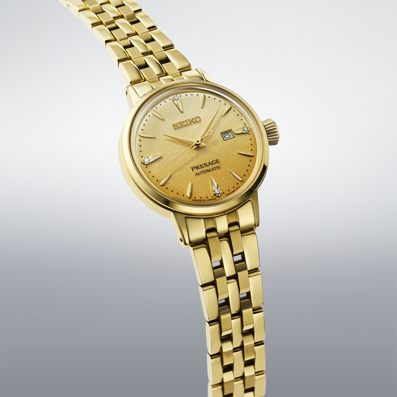 SEIKO Presage Cocktail Time Ladies 'Eggnog' Diamonds Automatic 30.3mm Gold Stainless Steel Bracelet SRE018J1 - 3